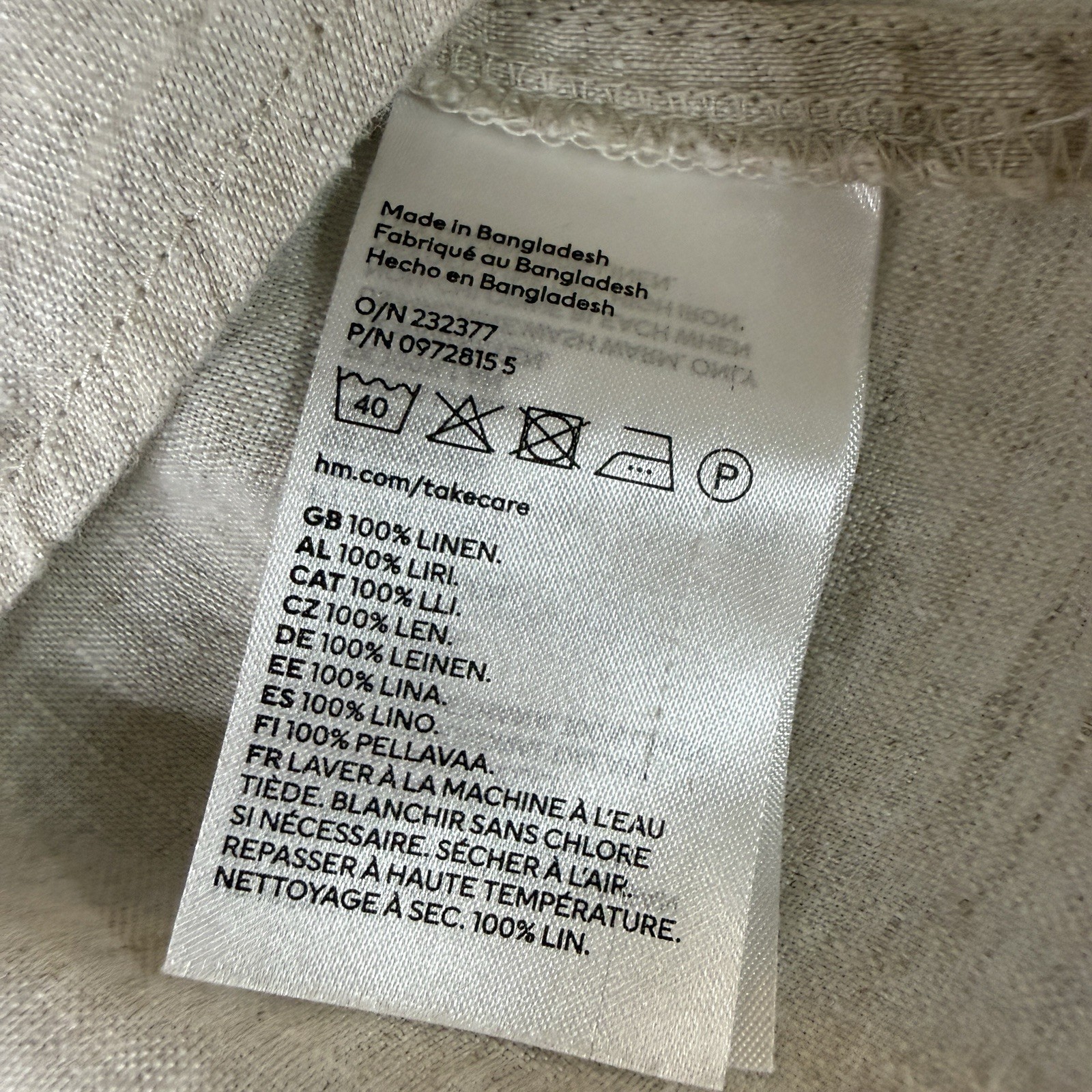 H&M 100% Linen Button Front Shirt Womens XL Beige Oversized Boxy Short Sleeve