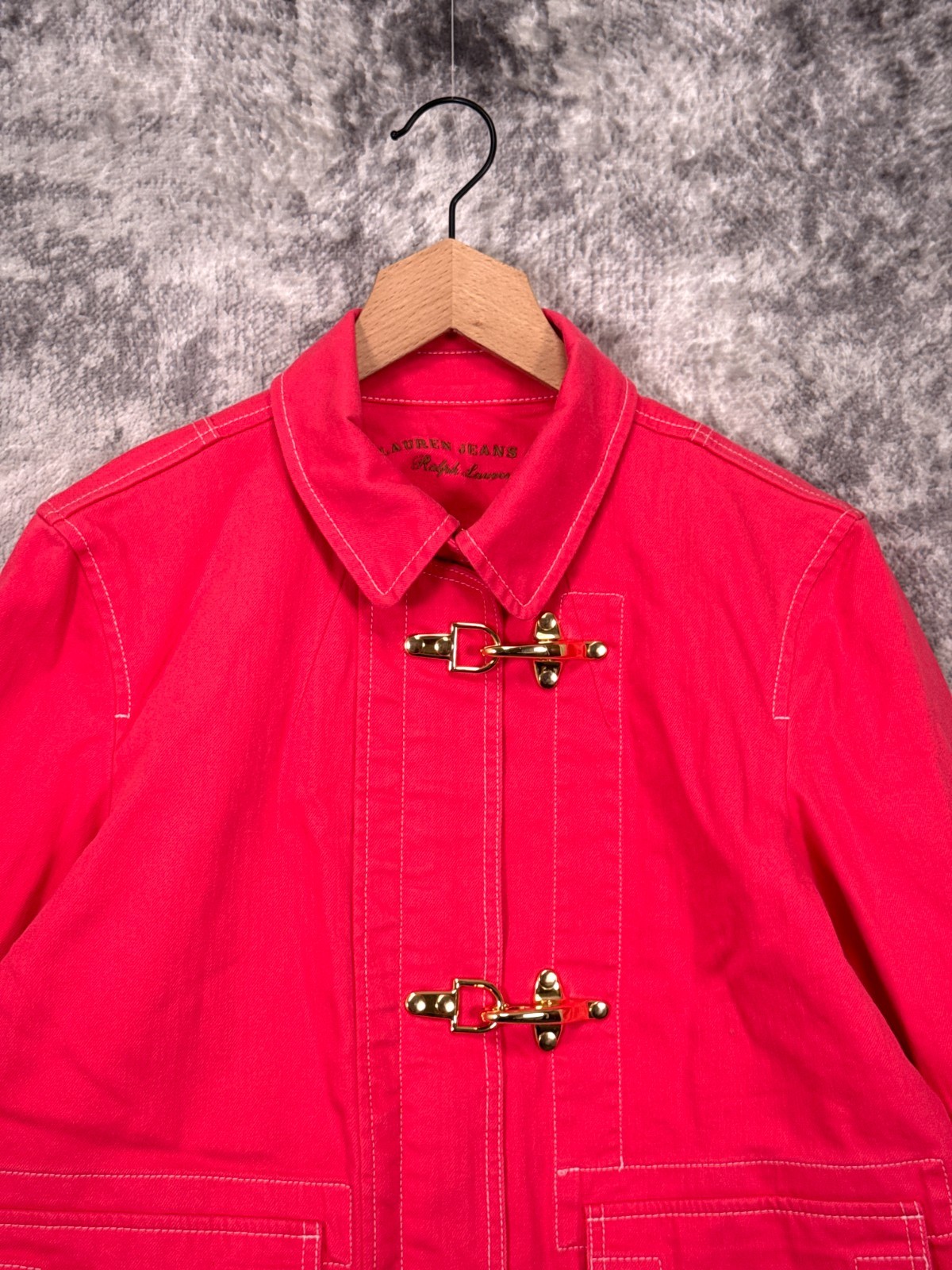 Ralph Lauren Fireman Jacket Large Womens Pink Denim Lobster Clasp Toggle