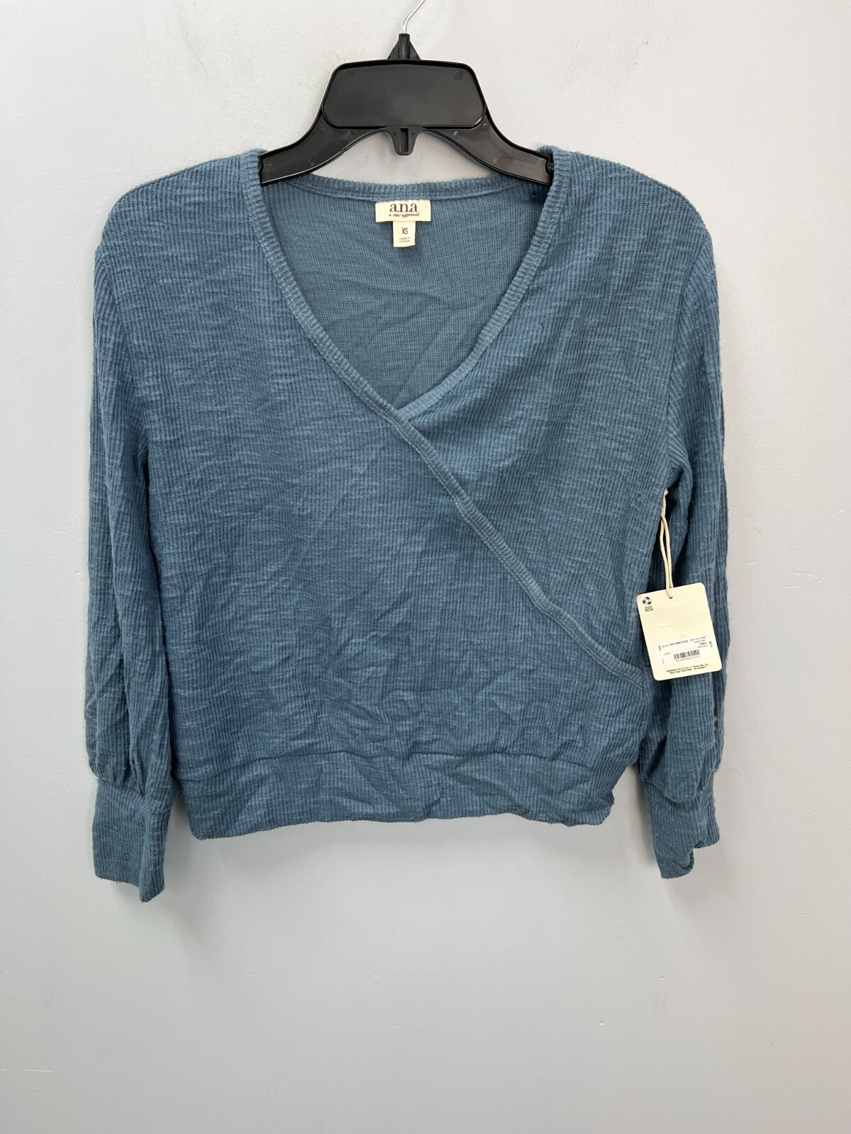 A.N.A Blue V-Neck Long Sleeve Shirt Women’s Size XS Ribbed