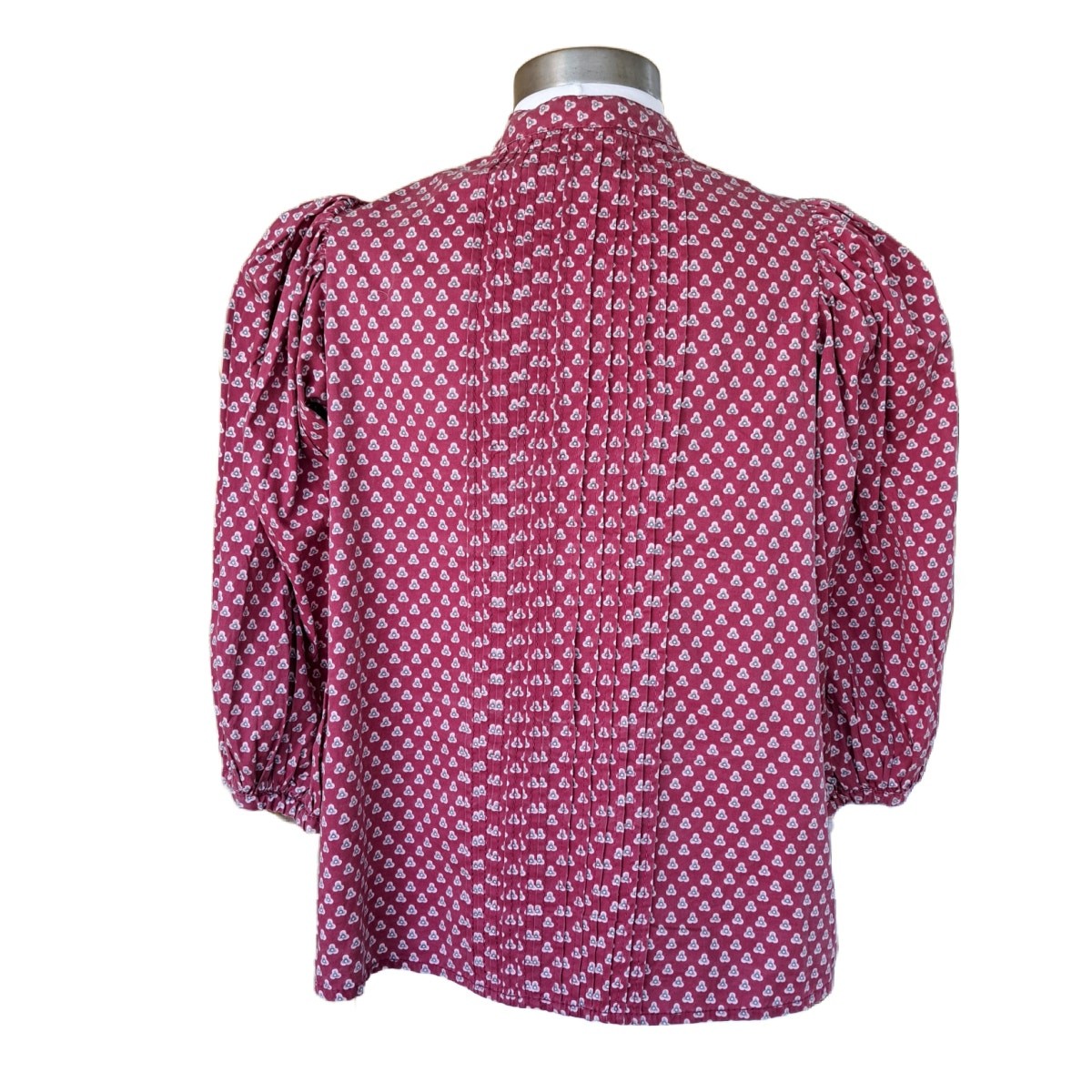by TiMo Structured Cotton Shirt in Cranberry Floral Dots Medium Puff Sleeve