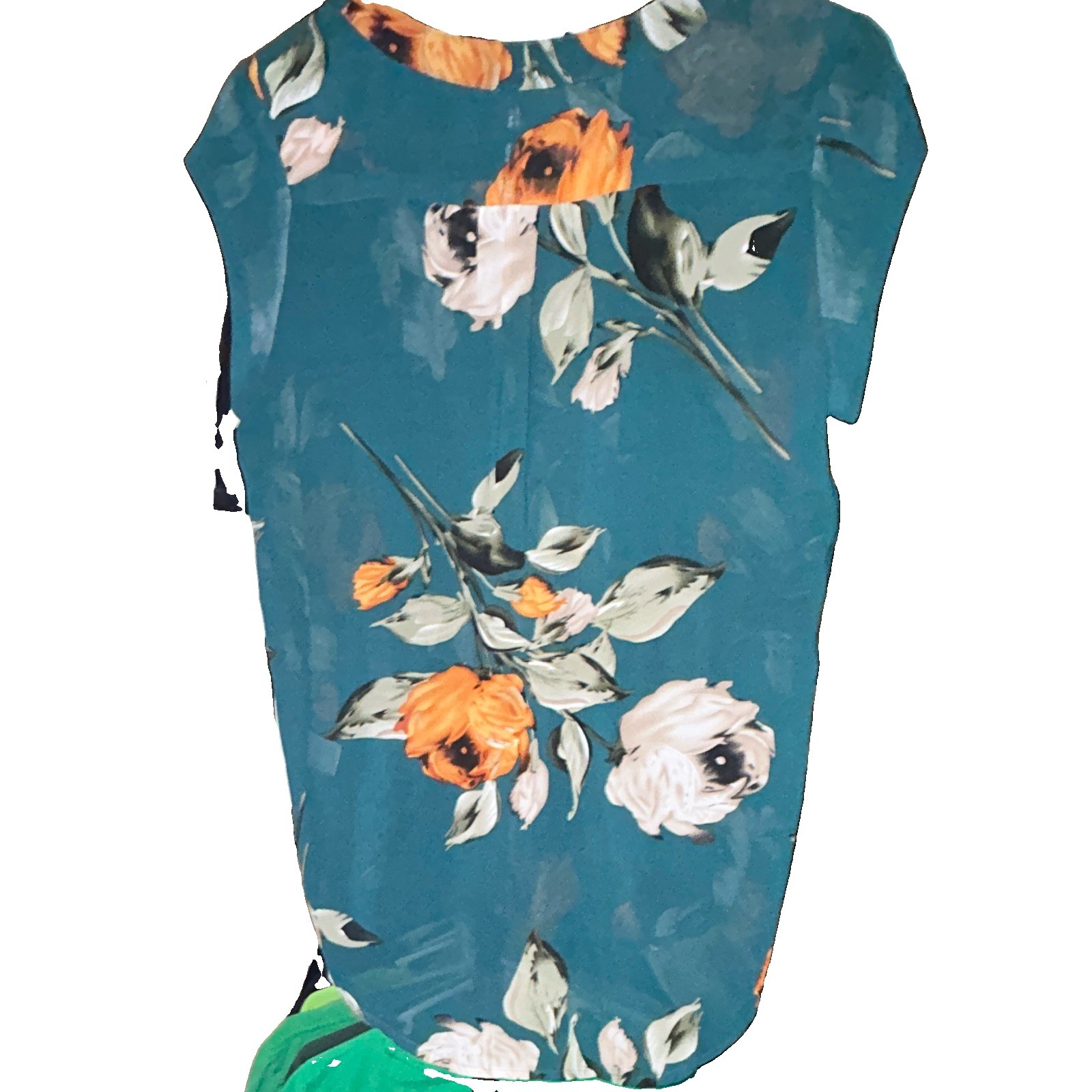 fun2fun Women’s Teal Floral V-Neck Sleeveless Pullover Blouse Top Size S