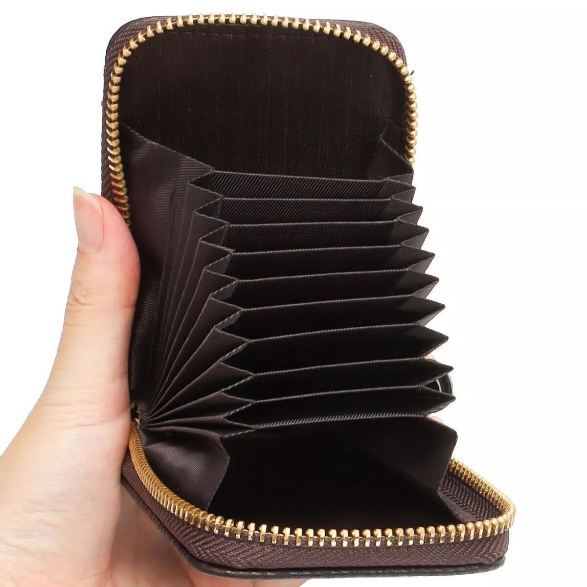 Genuine Leather Men Women Wallet Credit Card Holder RFID Blocking Zipper Pocket