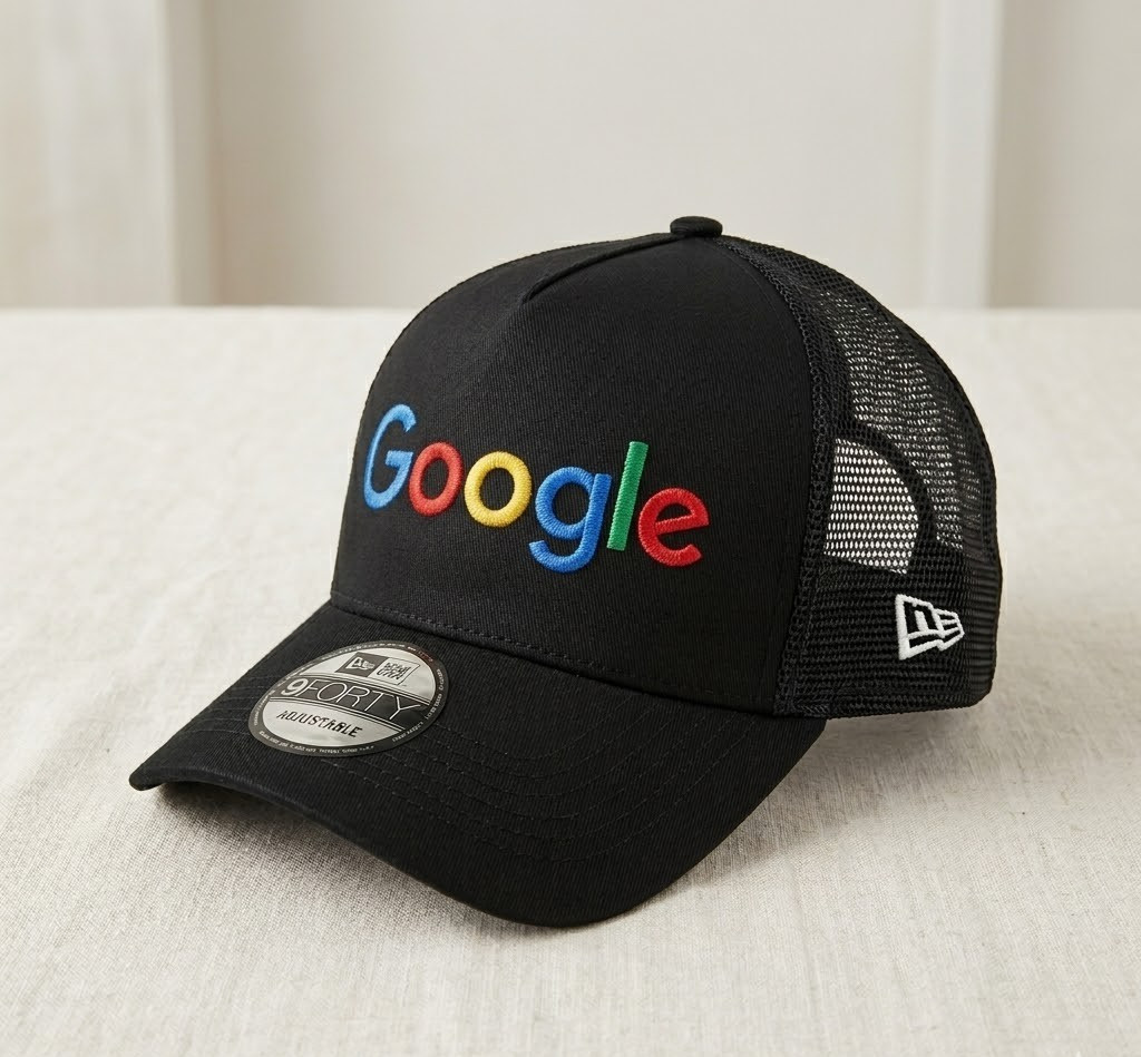 Google Logo 2D Embroidered Trucker Hat Black Mesh Multi-Color Tech Cap