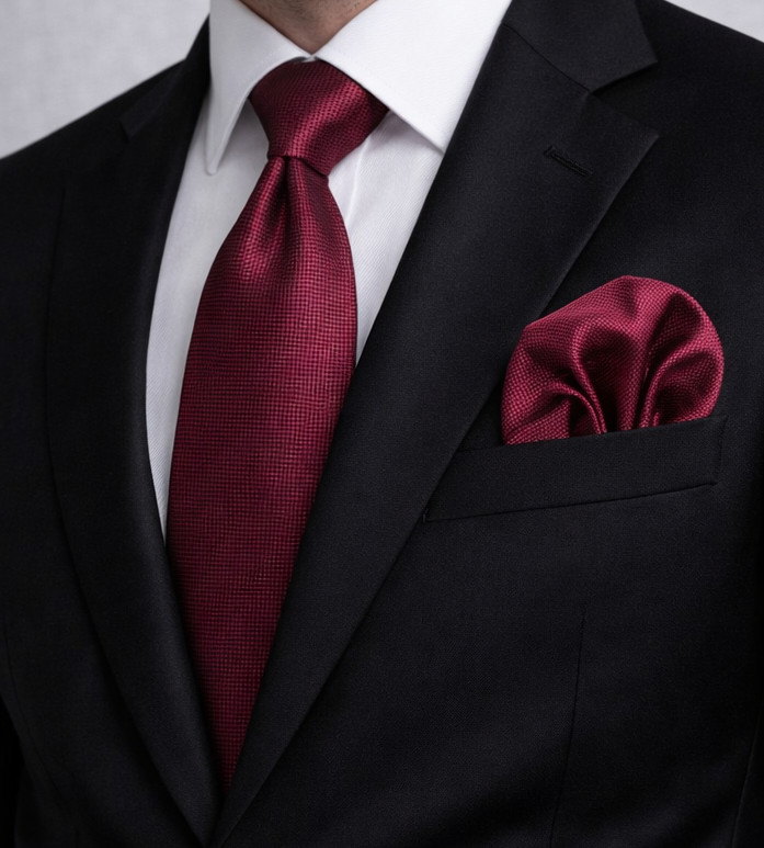 Burgundy Necktie, Hanky, & Cufflinks