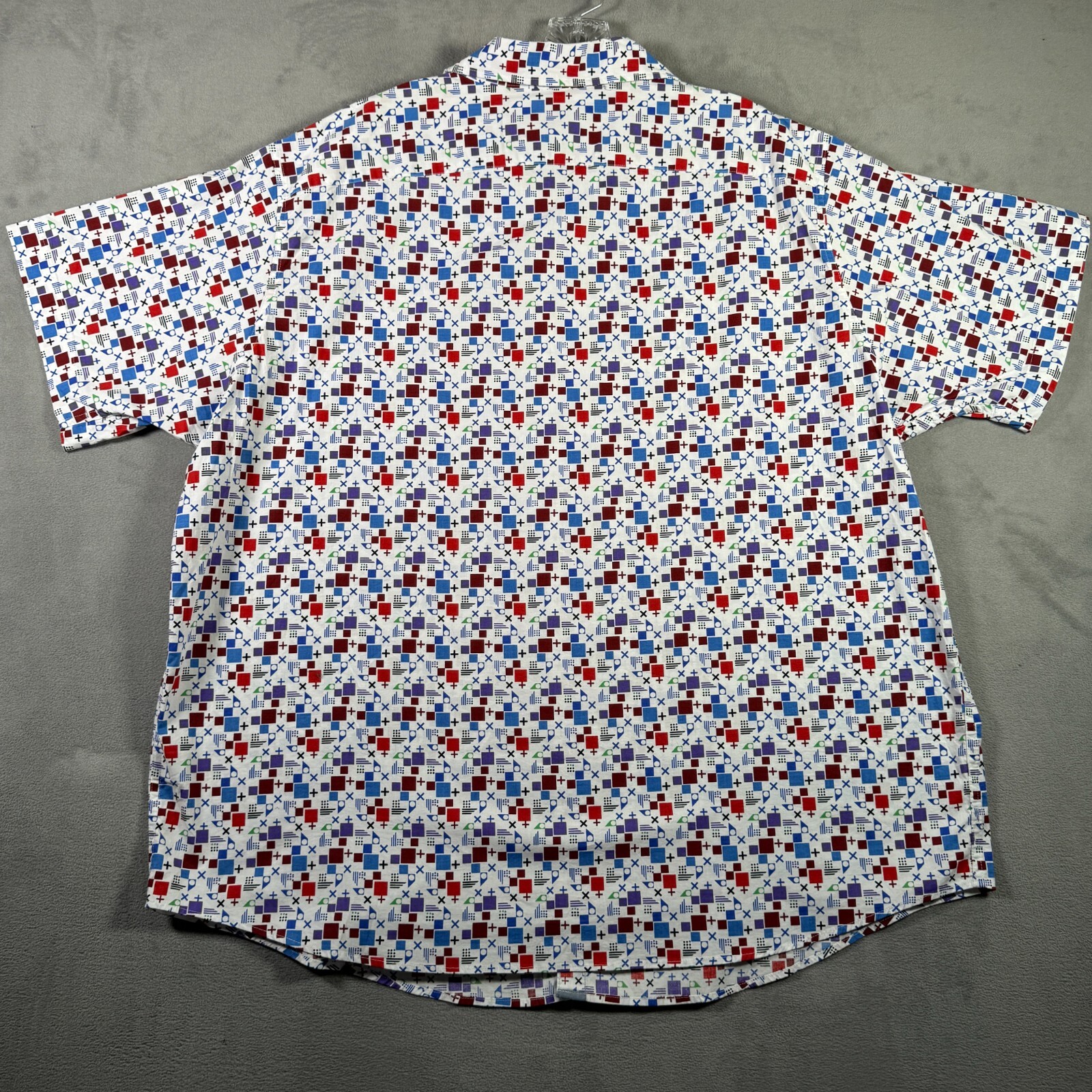 Cremieux Premium Denim Shirt Mens 2XB Geometric Print Stretch Short Sleeve NWOT
