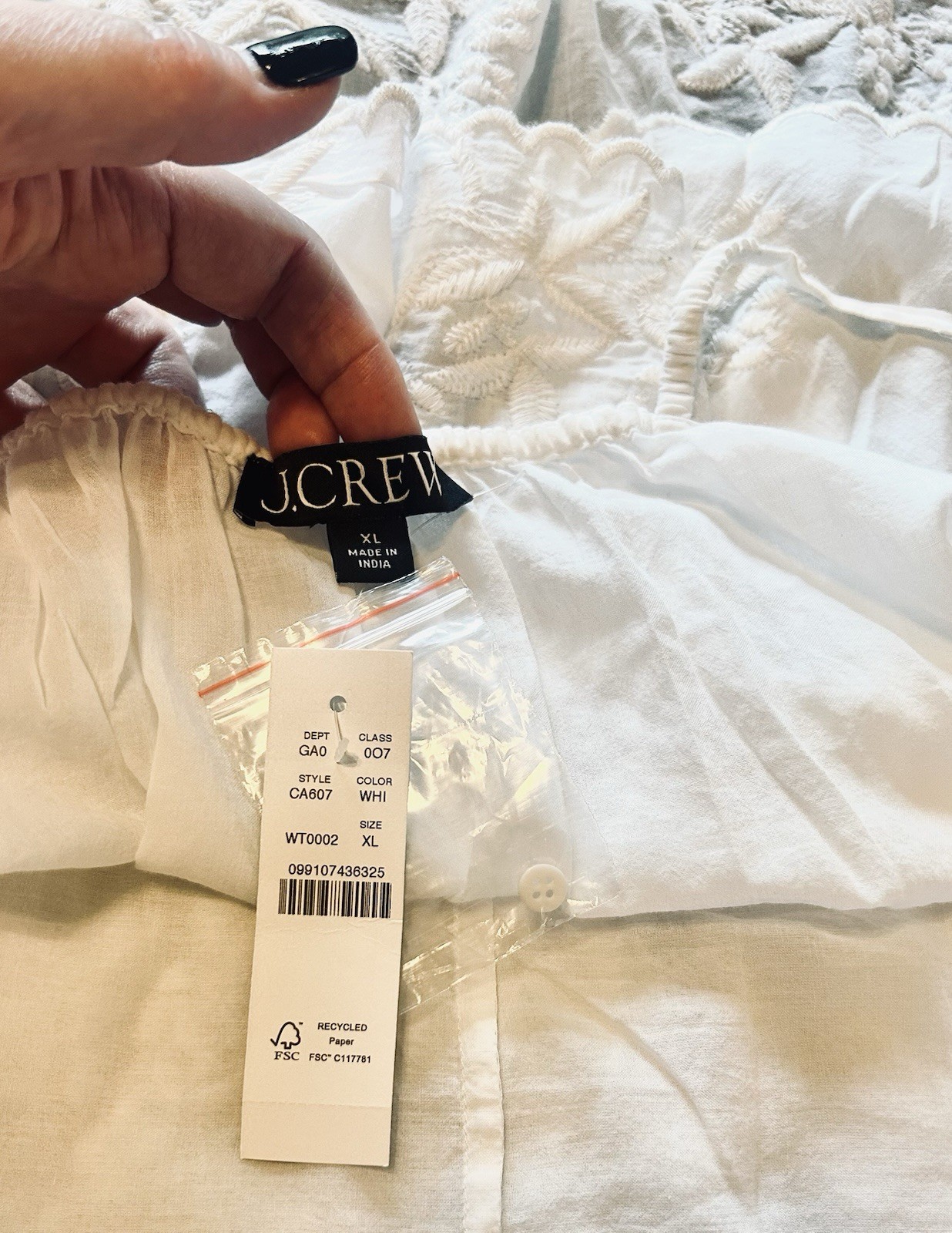 J.Crew XL White Embroidered Tiered Cami Tank Top Cotton Boho Adjustable Straps
