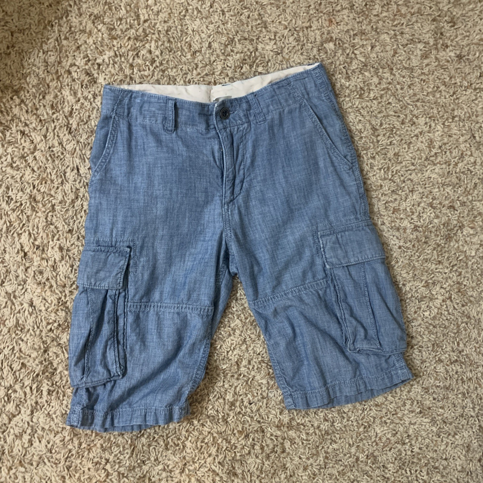 GAP Kids Boys Blue Chambray Cargo Shorts Long Size 16 Used
