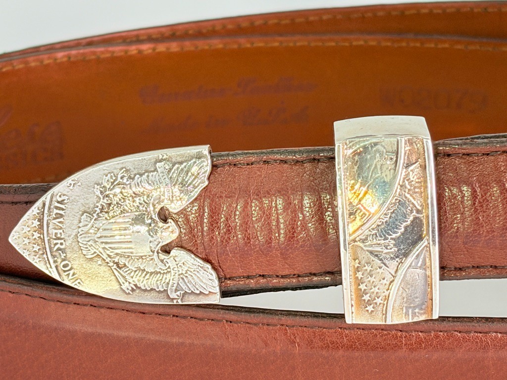 Sterling Silver .925 Silver Dollar Coin Ranger Belt Buckle Set 42 Lucchese Belt