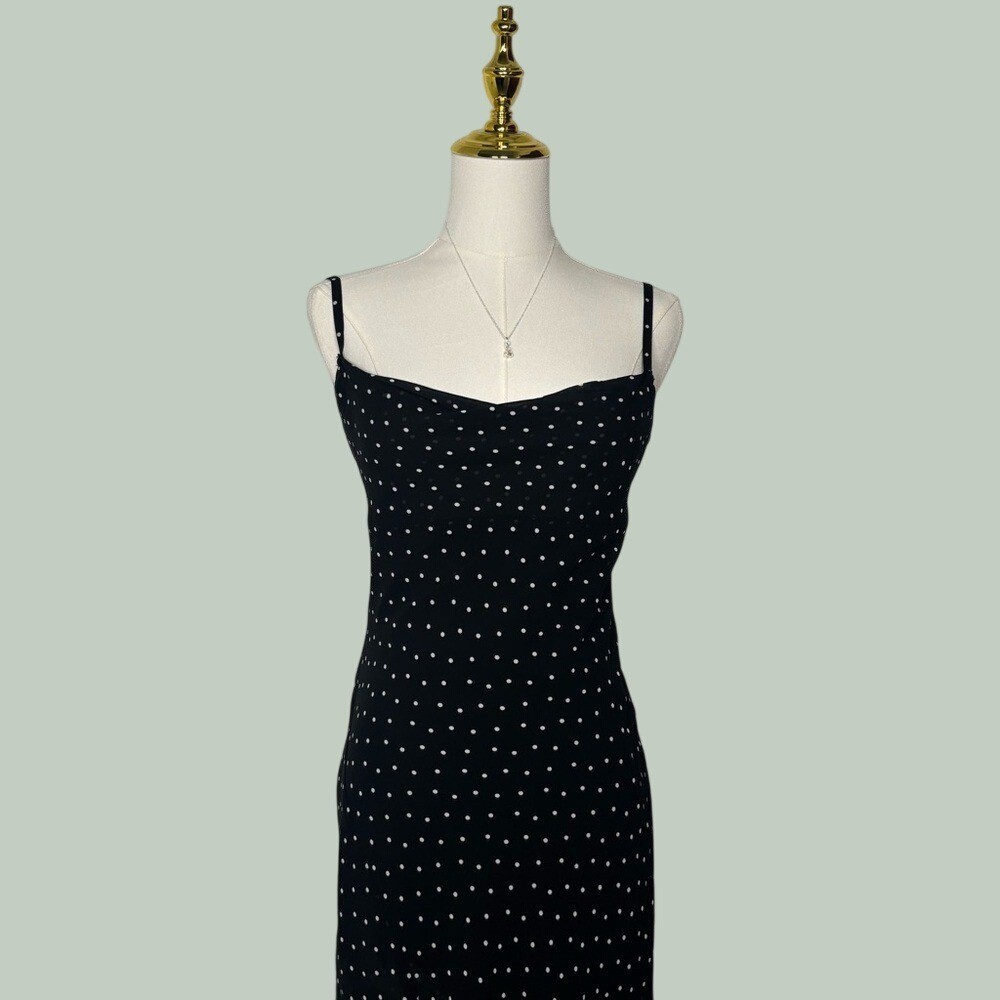 jessica simpson y2k 2000s black & white polkadot dress ruffle asymmetrical chic