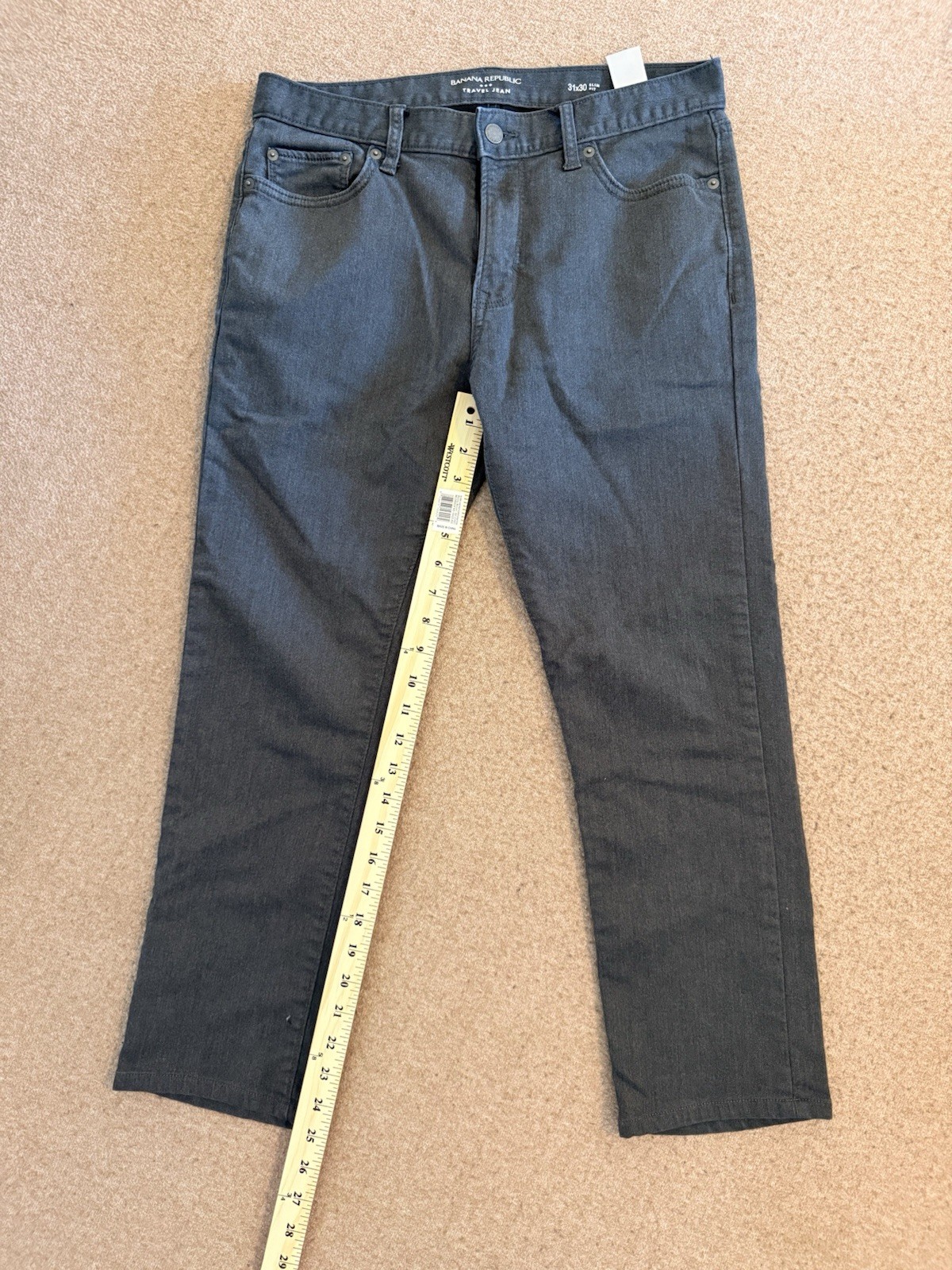 Banana Republic Traveler Slim Fit Pants Mens 31 Gray Stretch Denim Hemmed Taper