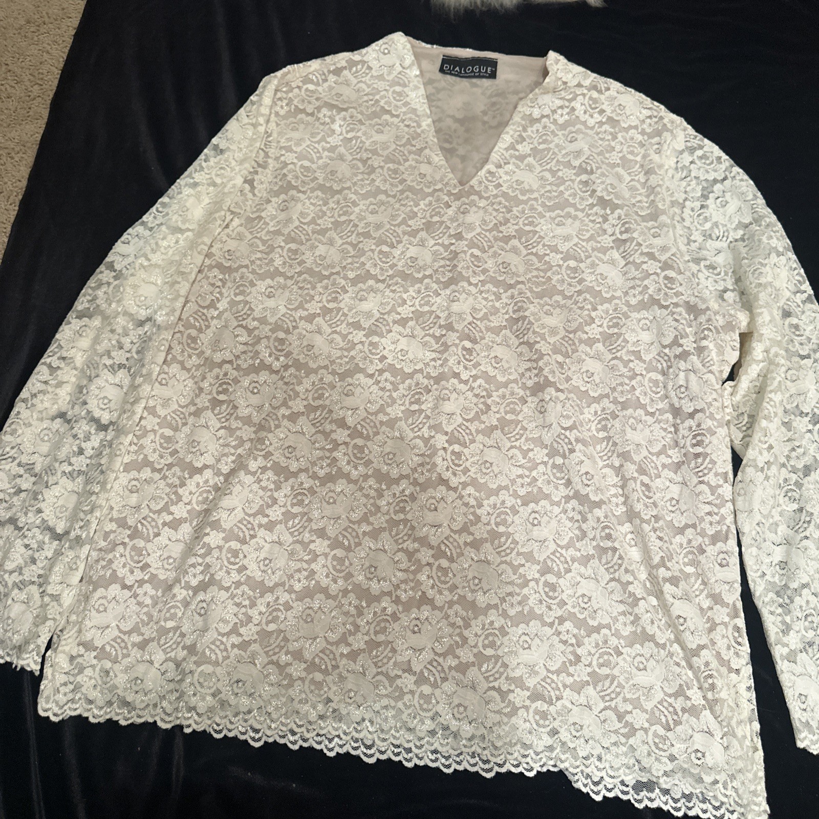 Dialogue Top Ivory Lace Long Sleeve Women’s Size 1XL Top Fairy, Cottage Core