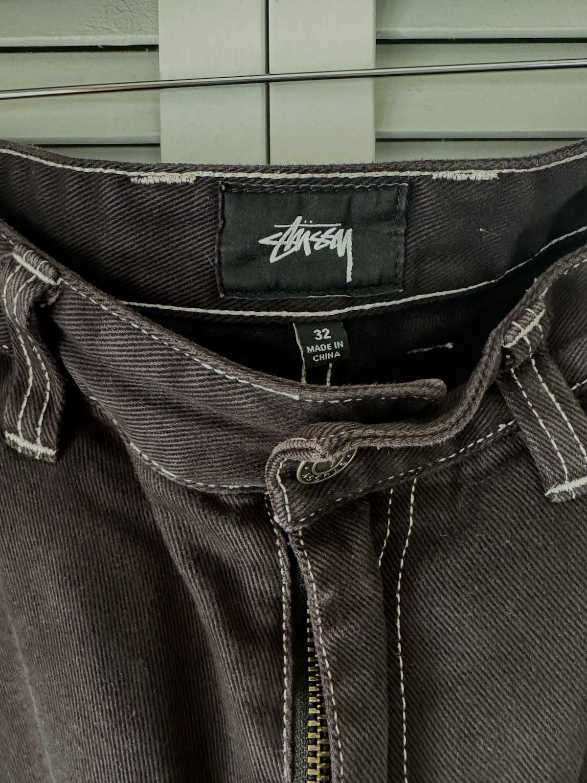 Stussy Carpenter Overdyed Work Pant 32 Black Denim Contrast Stitch Double Knee