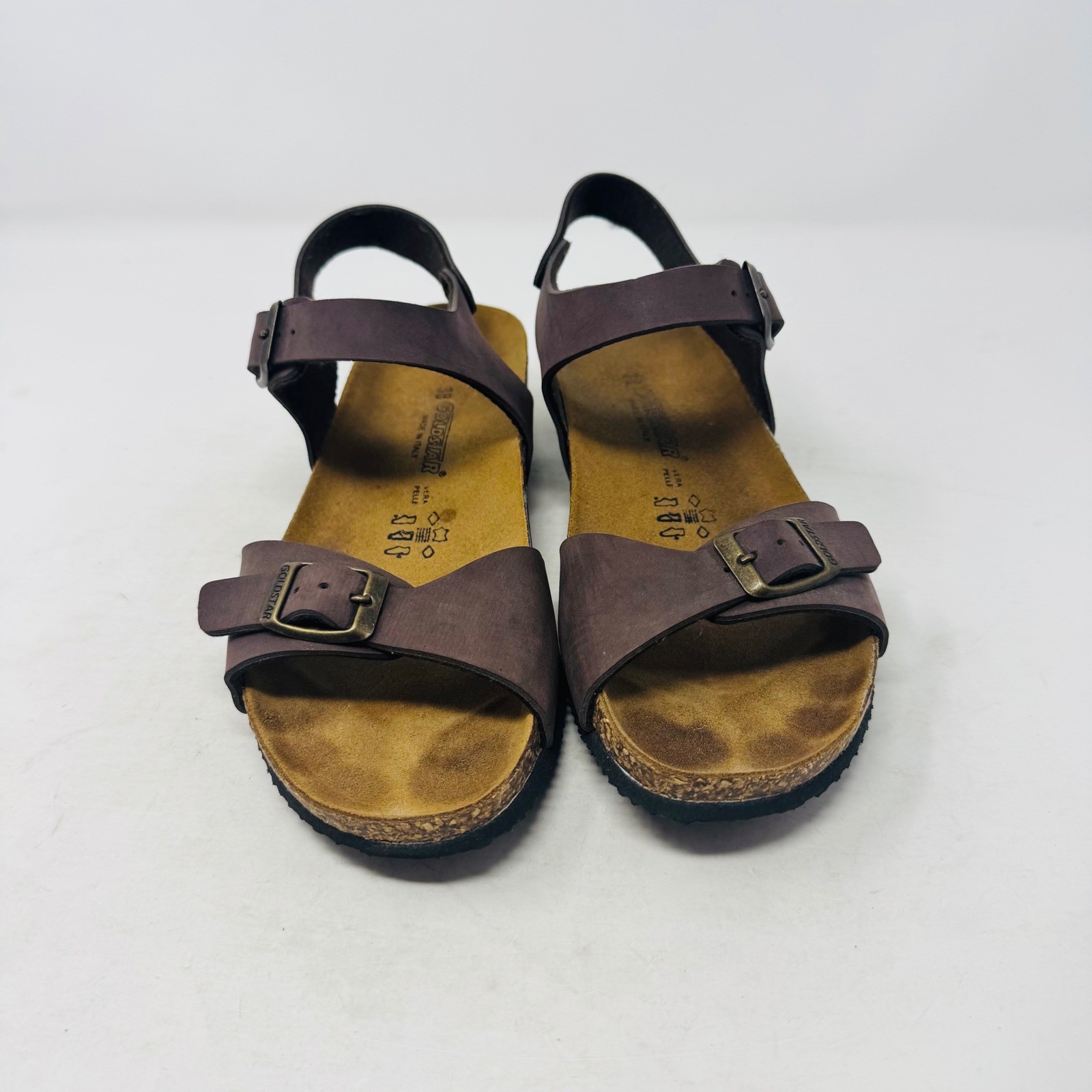 Goldstar Wedge Sandals Brown Size 38 Leather Cork Made in Italy Comfort Boho