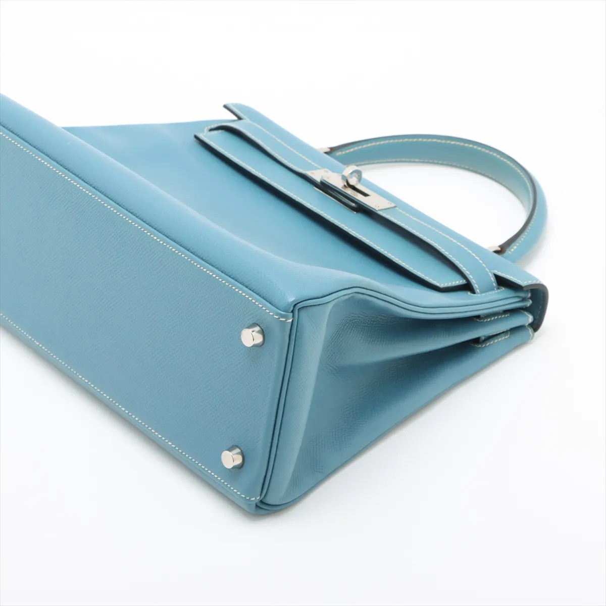 Hermès Kelly 28 Le Tournay Cushbell Blue Jean Silver Metal Fittings □C: 1999