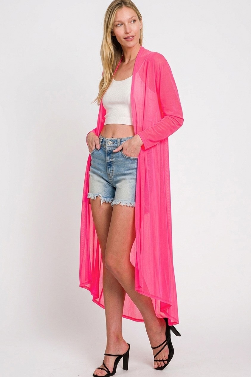 Zenana Mesh Open Front Cardigan – Fuchsia – Small