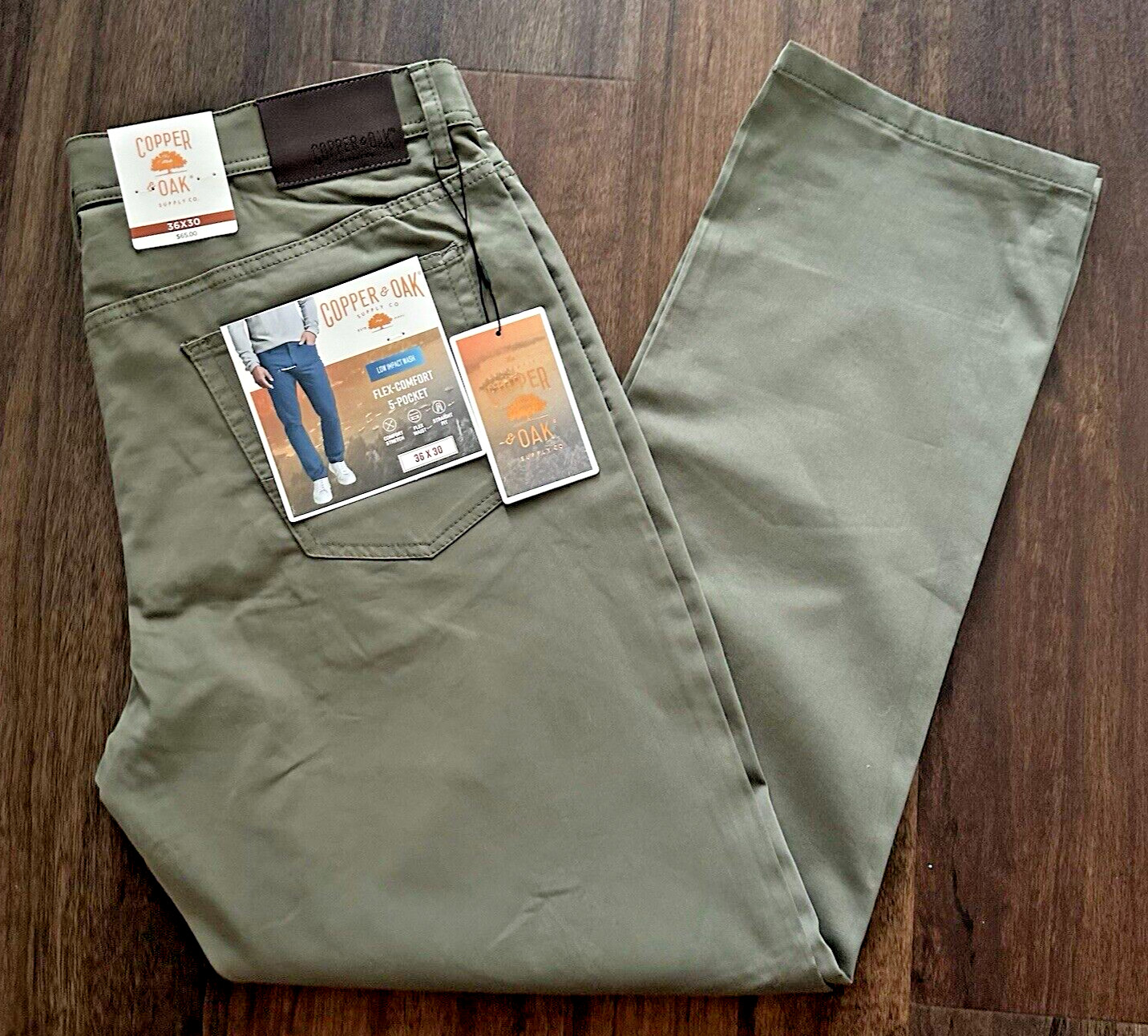 Copper & Oak NWT Men’s 36×30 Flex-Comfort 5-Pocket Pants Soft Olive Green NWT$65