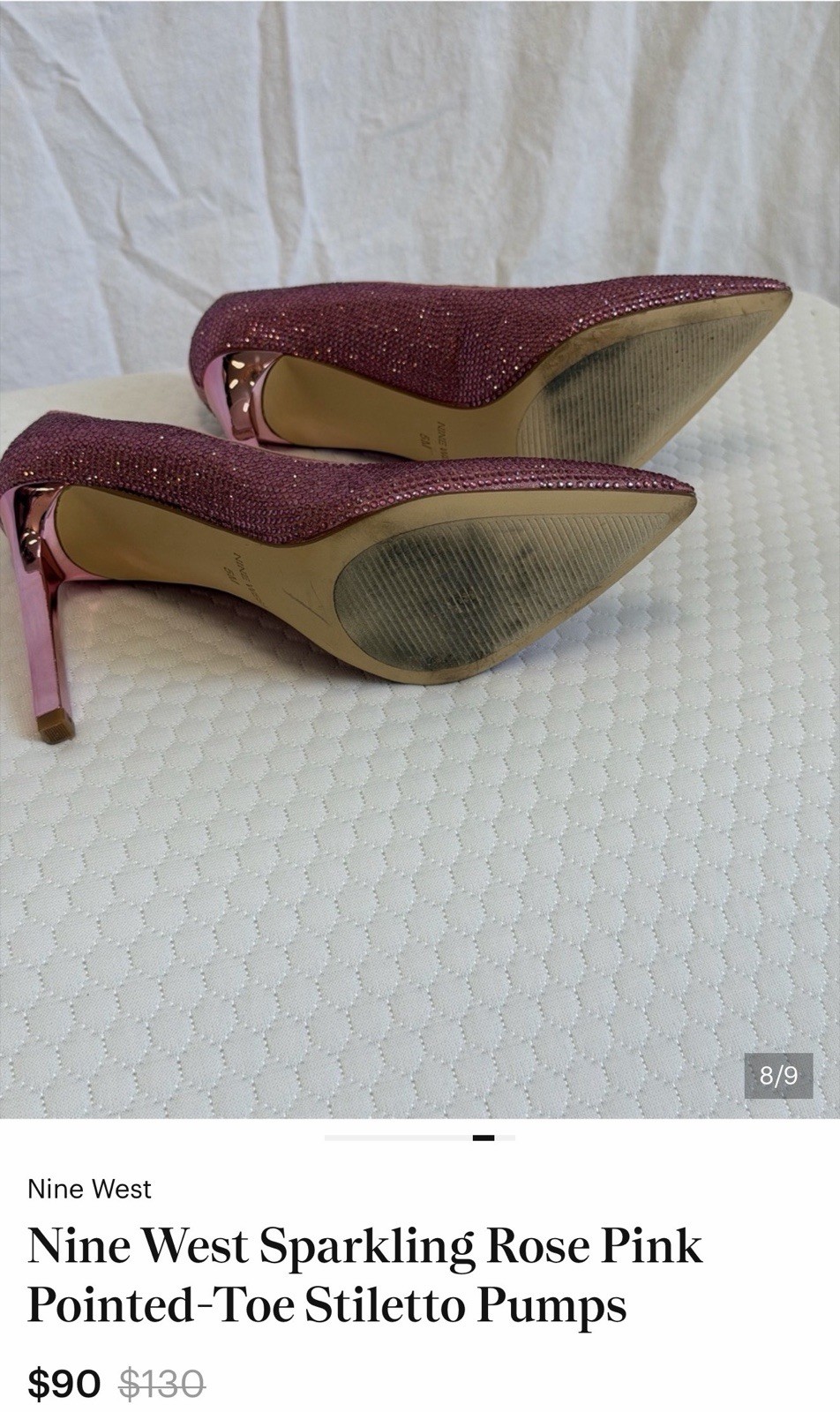 Nine West Pink Glitter Pointed Toe Stiletto Slip-On Pumps Heels US 5