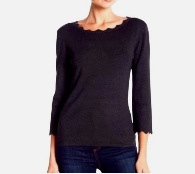 Philosophy Knit Scalloped Neck 3/4 Sleeve Sweater Size Large