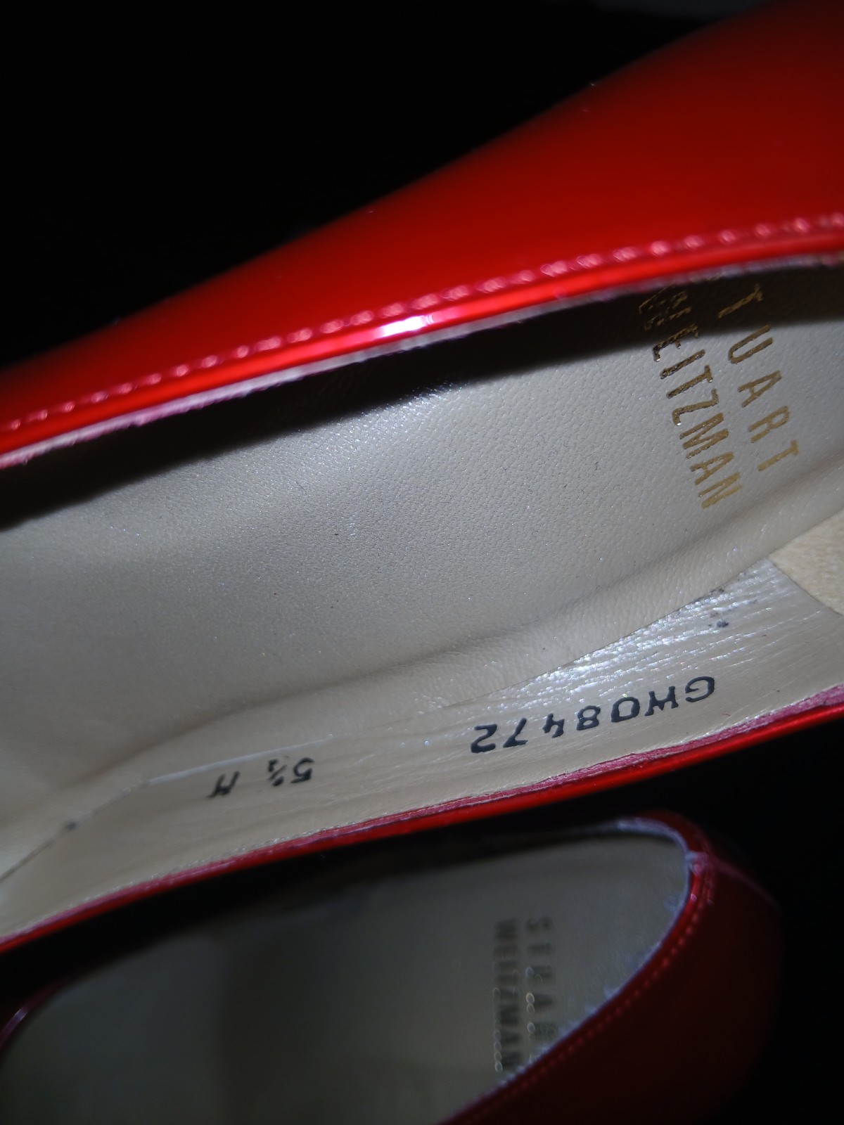 Stuart Weitzman Red Patent Leather Stiletto Pumps Round Toe Slip On Size 5.3/4 M