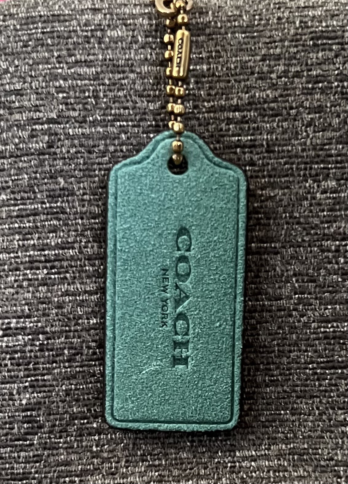 Genuine Coach 2.25” Green Suede Leather Hangtag Orange / Brass Mushroom New