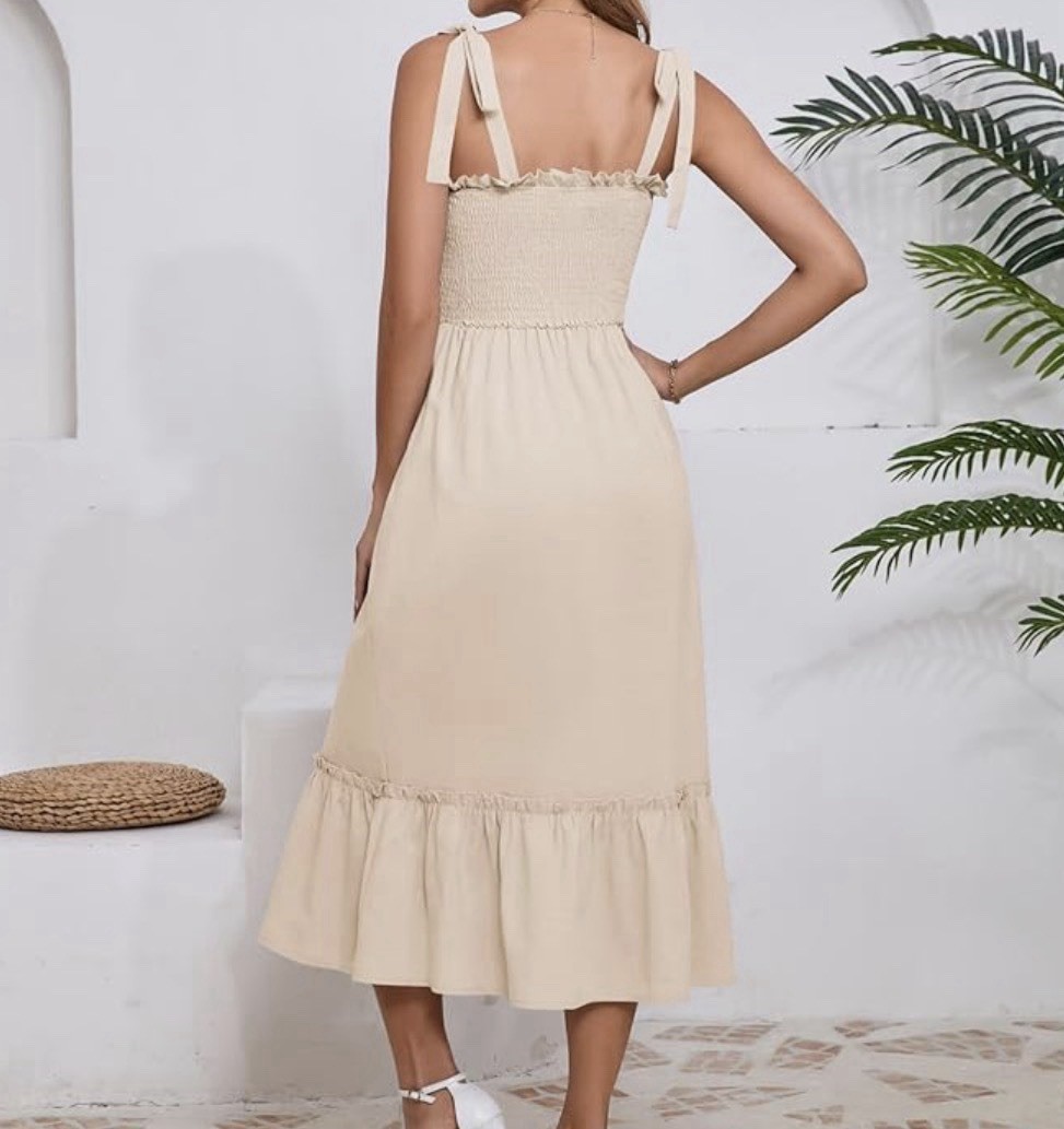 NEW Size MEDIUM, Summer Boho Sundress, Cotton Linen-Look, Tie-strap Ruffle Beach