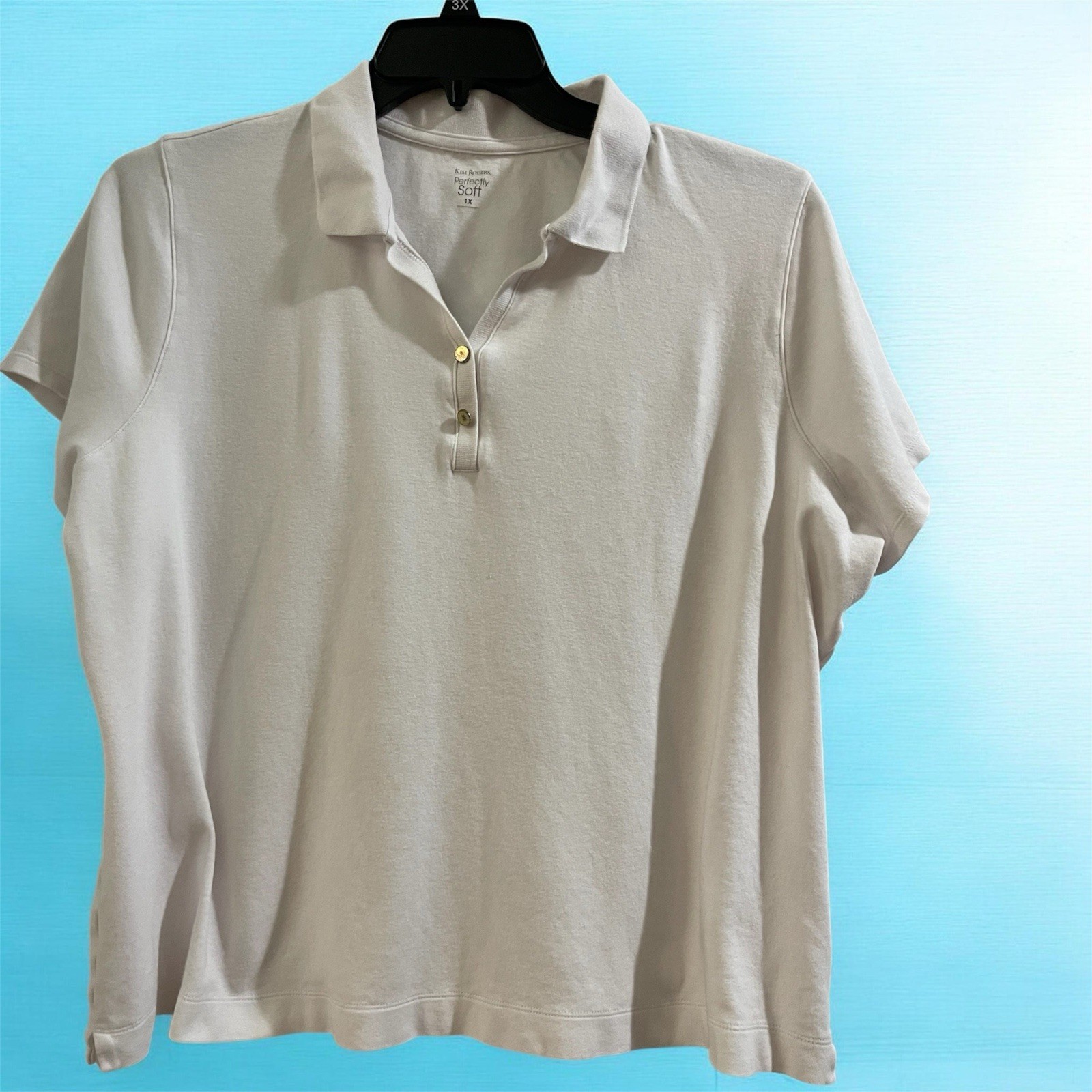 Kim Rogers Women’s Perfectly Soft 1X White Shirt With Gold Buttons