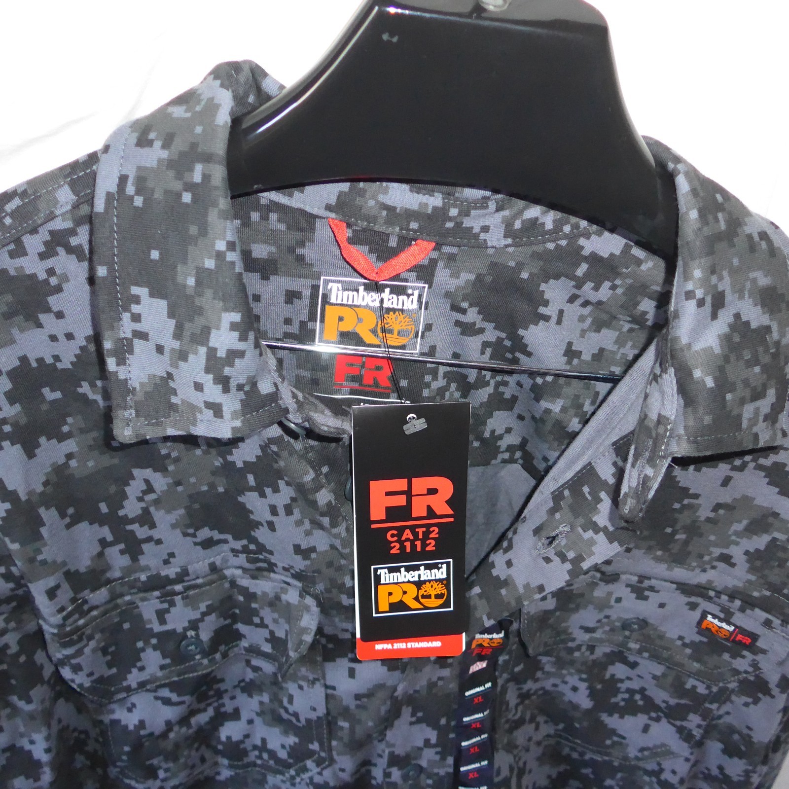 Timberland PRO Men’s Digi Camo Flame-Resistant Button Shirt Size XL Black Gray