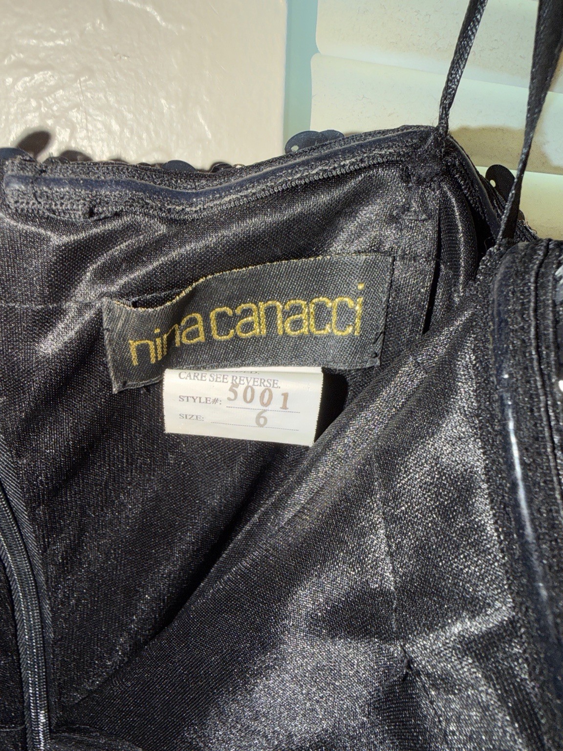 Nina Canacci Black Sequin Formal Prom Dress Size 6 Evening Gown Rhinestone