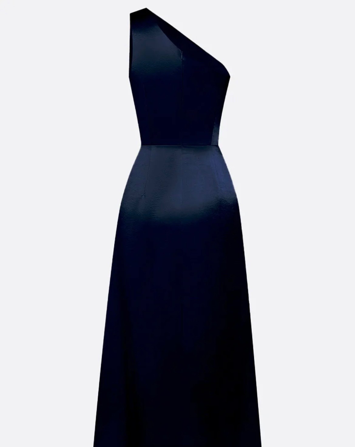Fehaute – Navy Ruched Satin One Shoulder Sleeveless Sheath Midi Dress