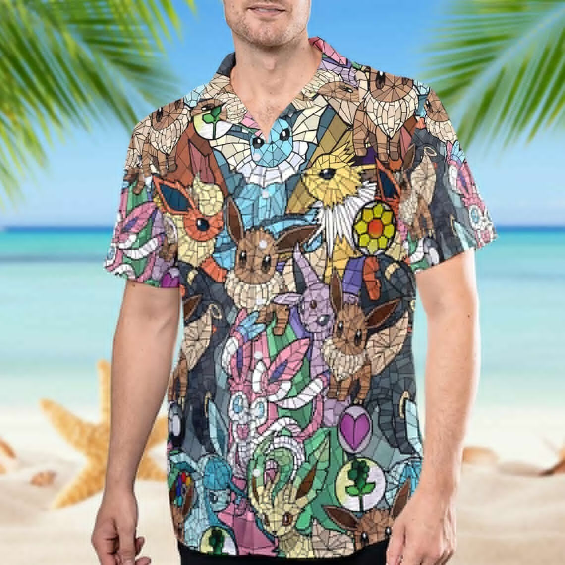 Pokemon Stained Glass Hawaiian Shirt, Short Sleeve Summer Shirt For Men