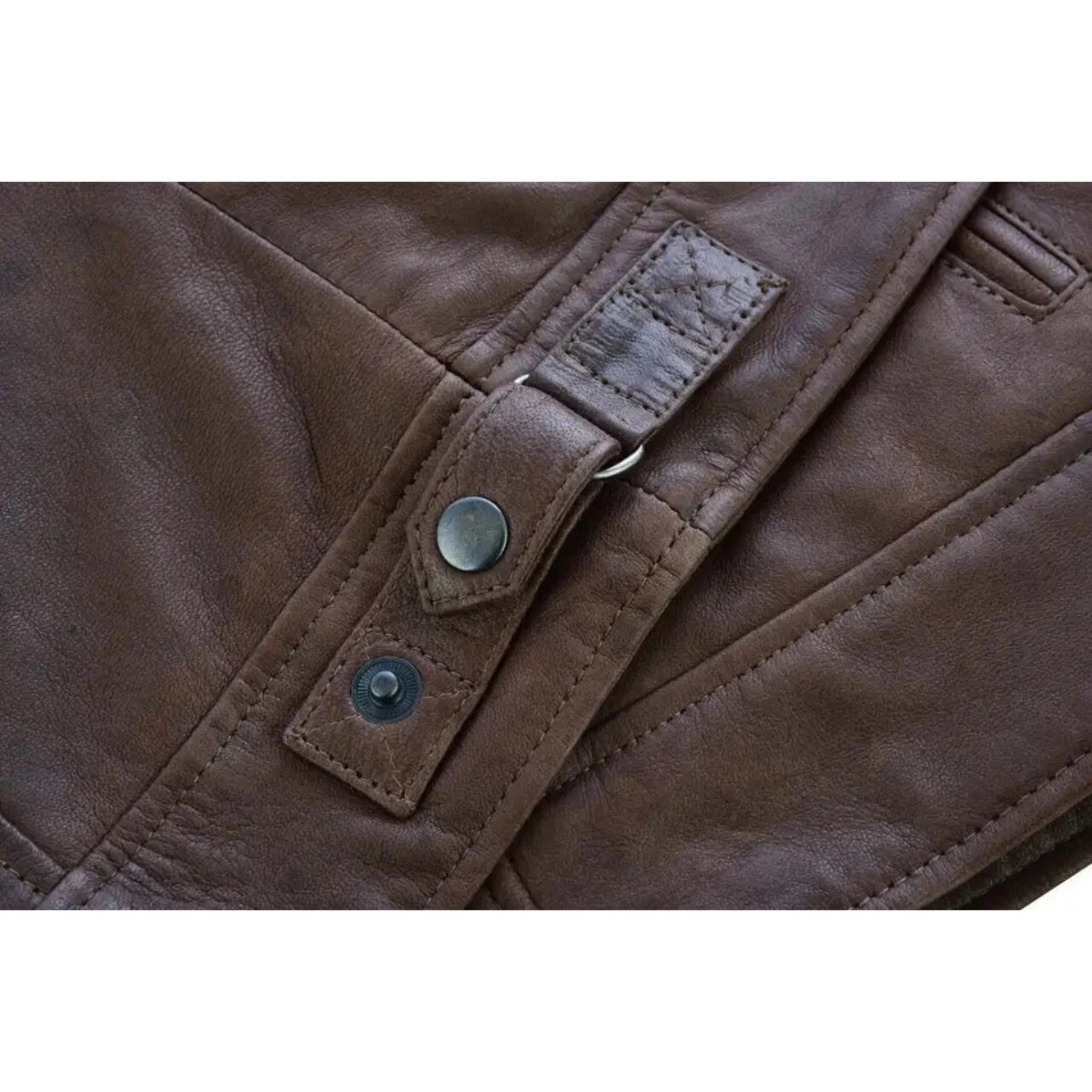 Men’s Brown Distressed Leather Jacket Biker Cafe Racer Quilted Moto Coat