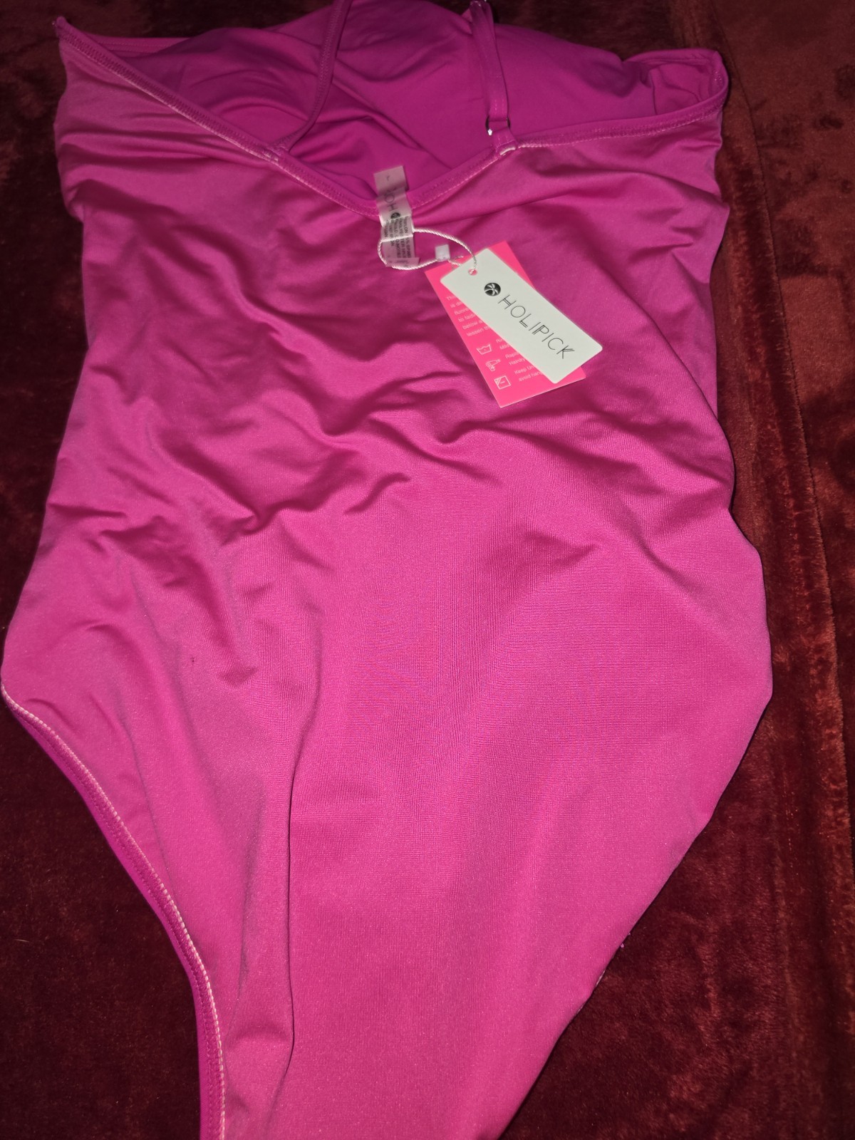 Holipick Women’s Pink Solid Halter One-Piece Swimsuit, Lined Padded Stretch, L