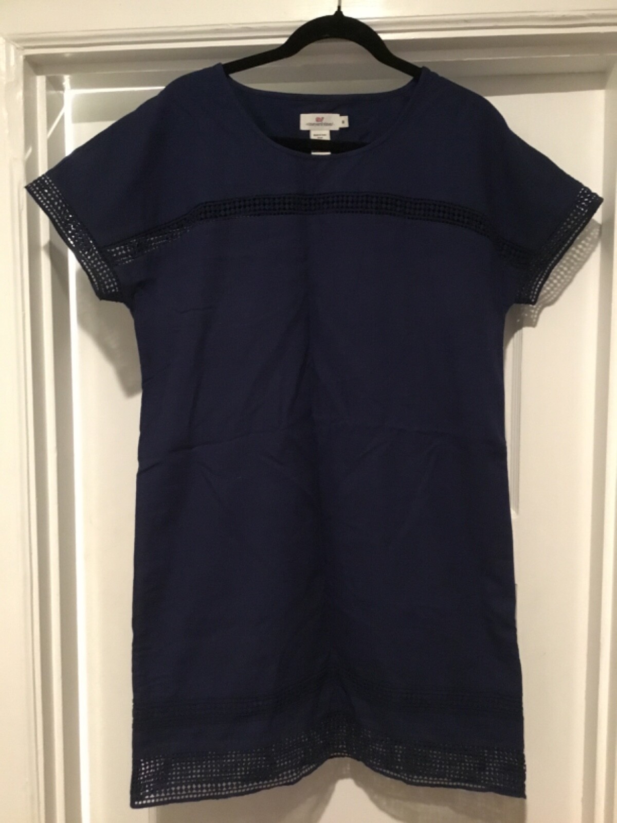 Vineyard Vines Navy Cotton Crocheted Sz M Summer Beach Shift Dress Pull Over