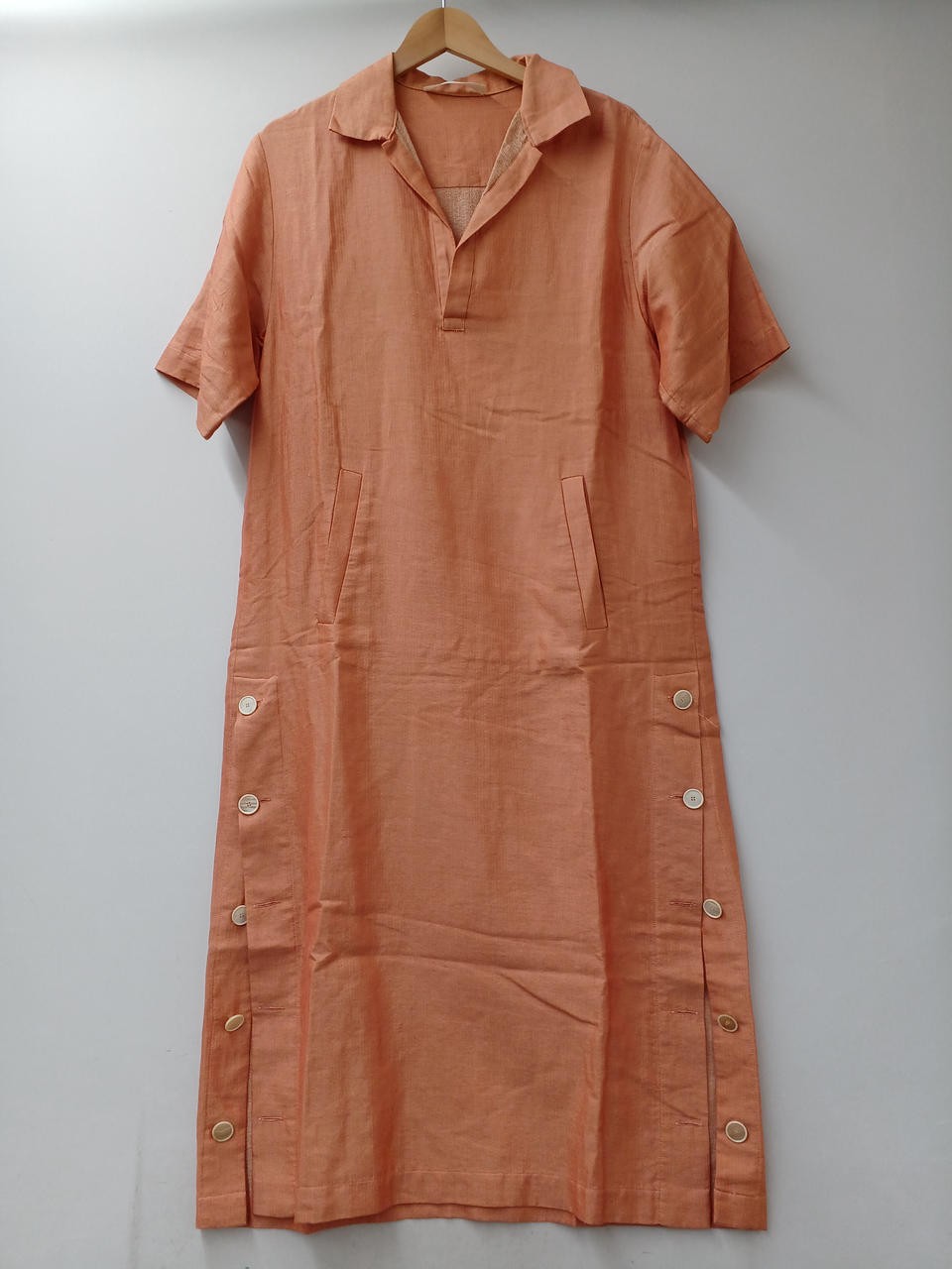 Seya Silk Blend Dress S Linen Cotton Polyester Midi Sleeve Casual
