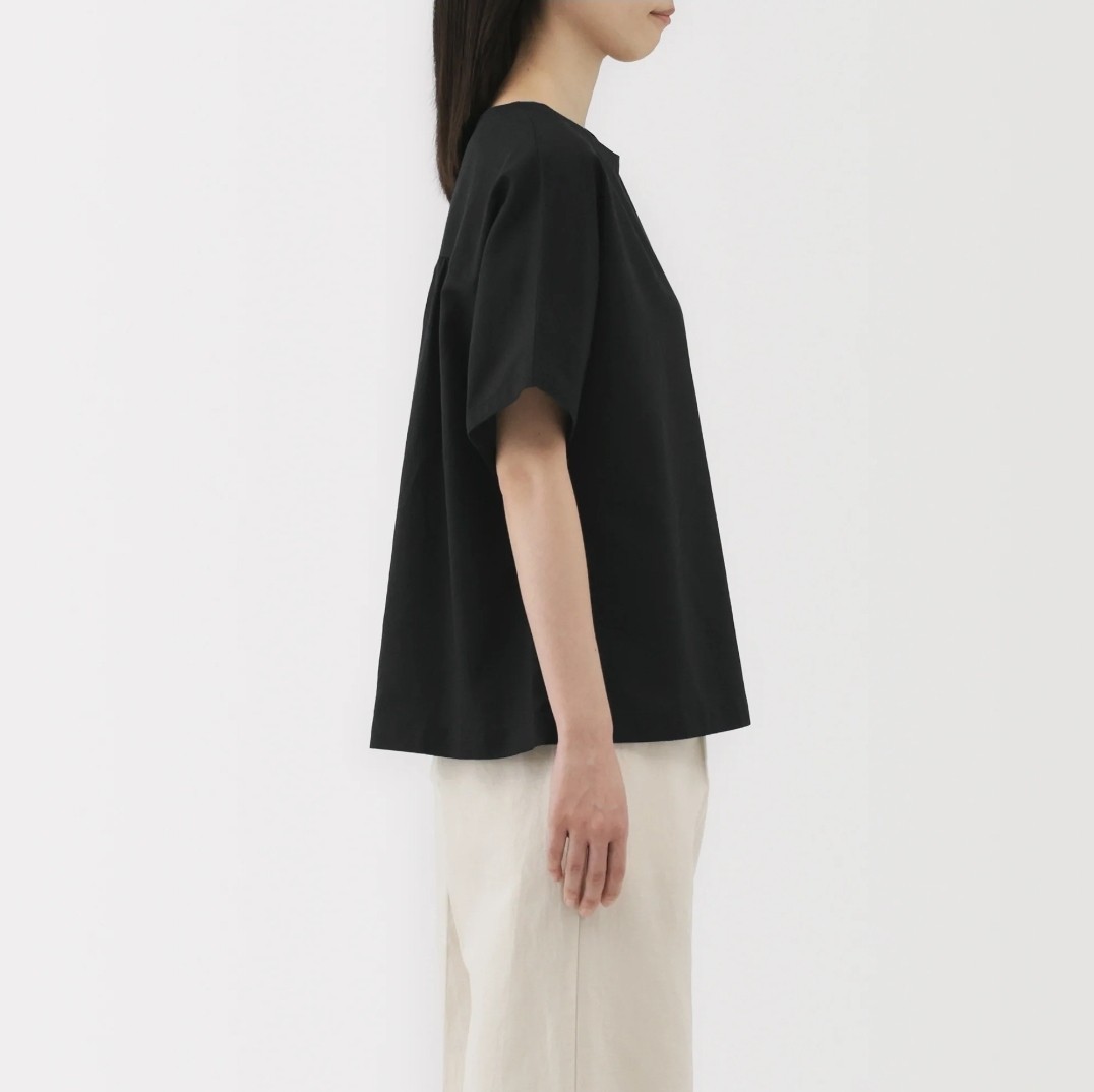 size X-Small MUJI Womens Organic Cotton Hemp Short Sleeve Blouse Black
