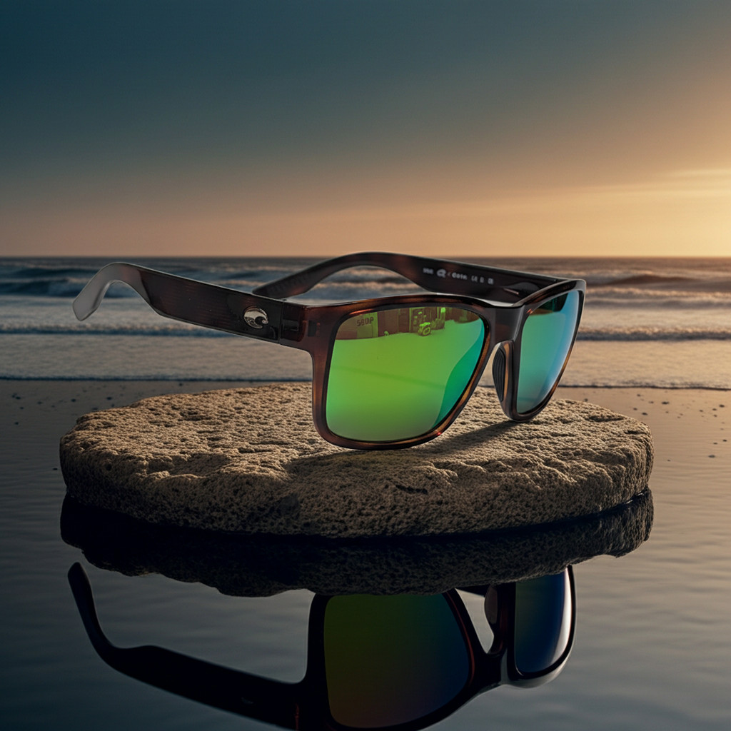 Costa Del Mar Paunch Sunglasses Tortoise frame Green Mirror 580P plastic lens