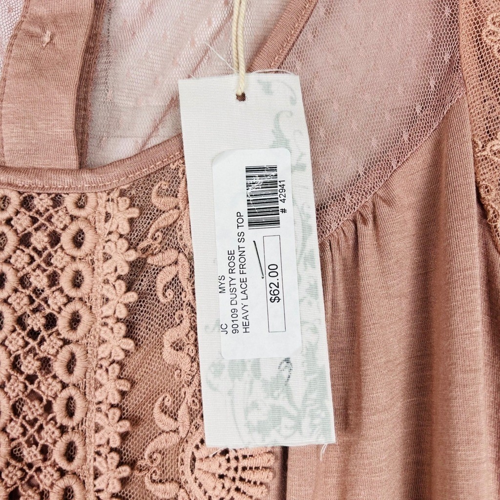 Mystree Mauve Lace Crochet Mesh Flutter Sleeve Blouson Top Small NWT