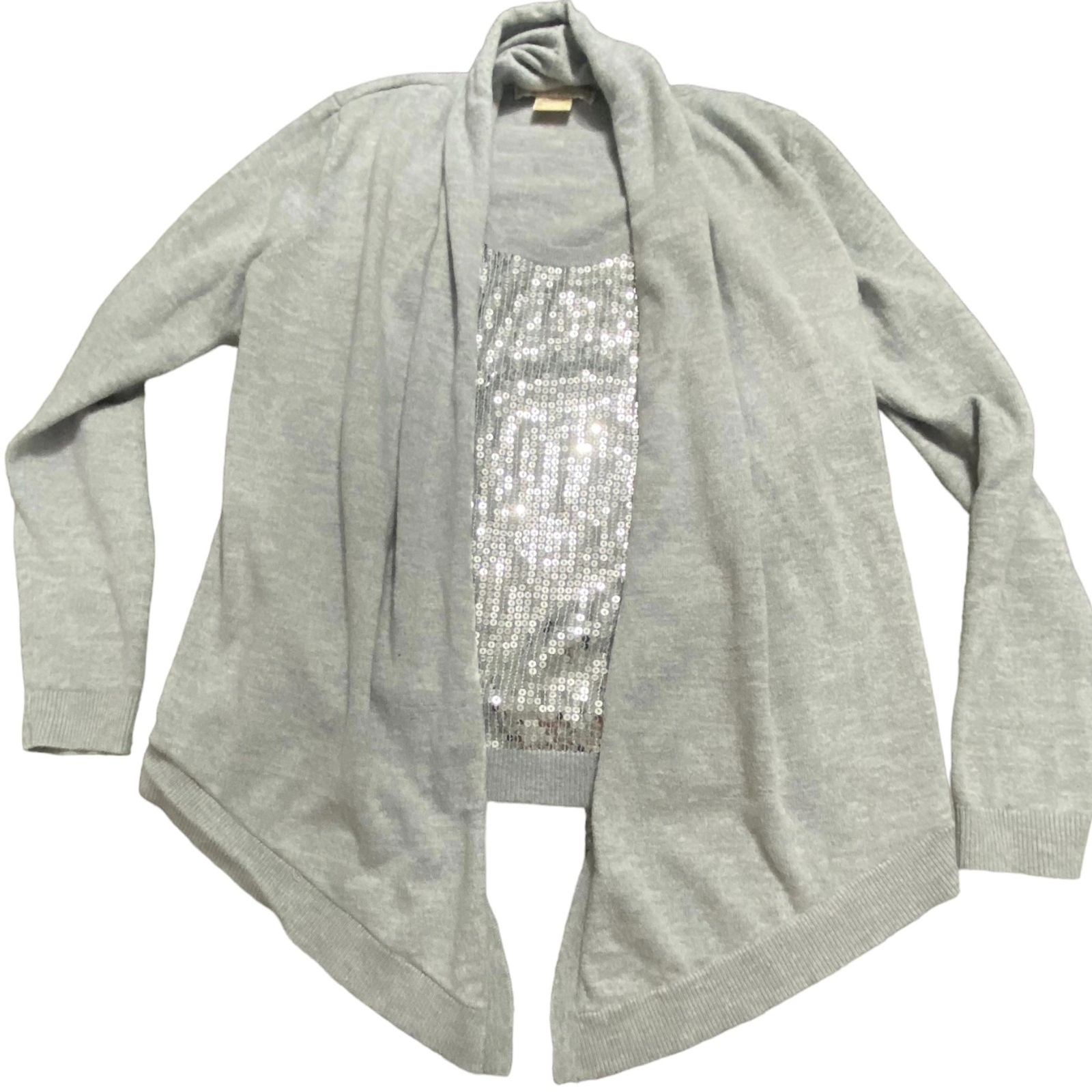 Michael Kors Sweater Sequins Cardigan and Tank Cotton Blend Top Silver Grey S/P