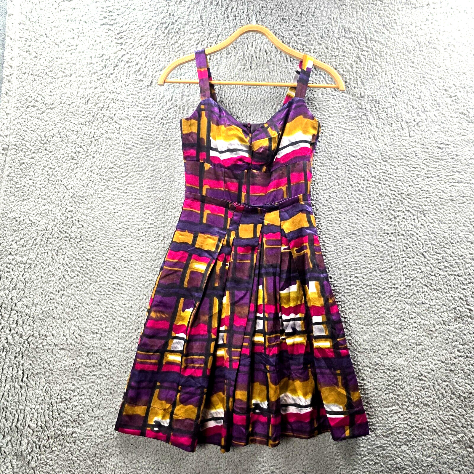 Vintage Veronika Maine Womens A-line Dress Size 6 Purple Pink Mustard Silk Blend