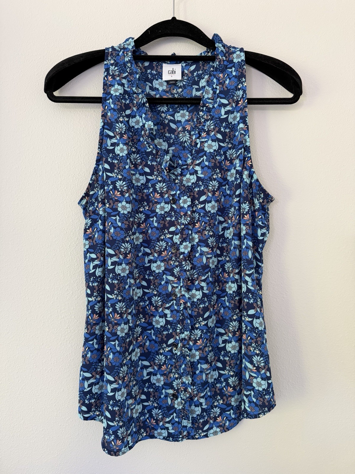 Cabi Sleeveless Top Large Take Two Blouse Blue Floral 4349