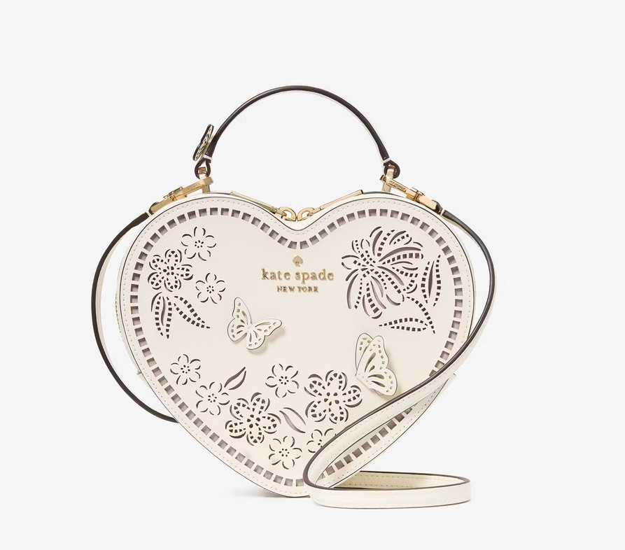 Kate Spade Love Shack Perforated Heart Crossbody Butterfly Purse Meringue Floral