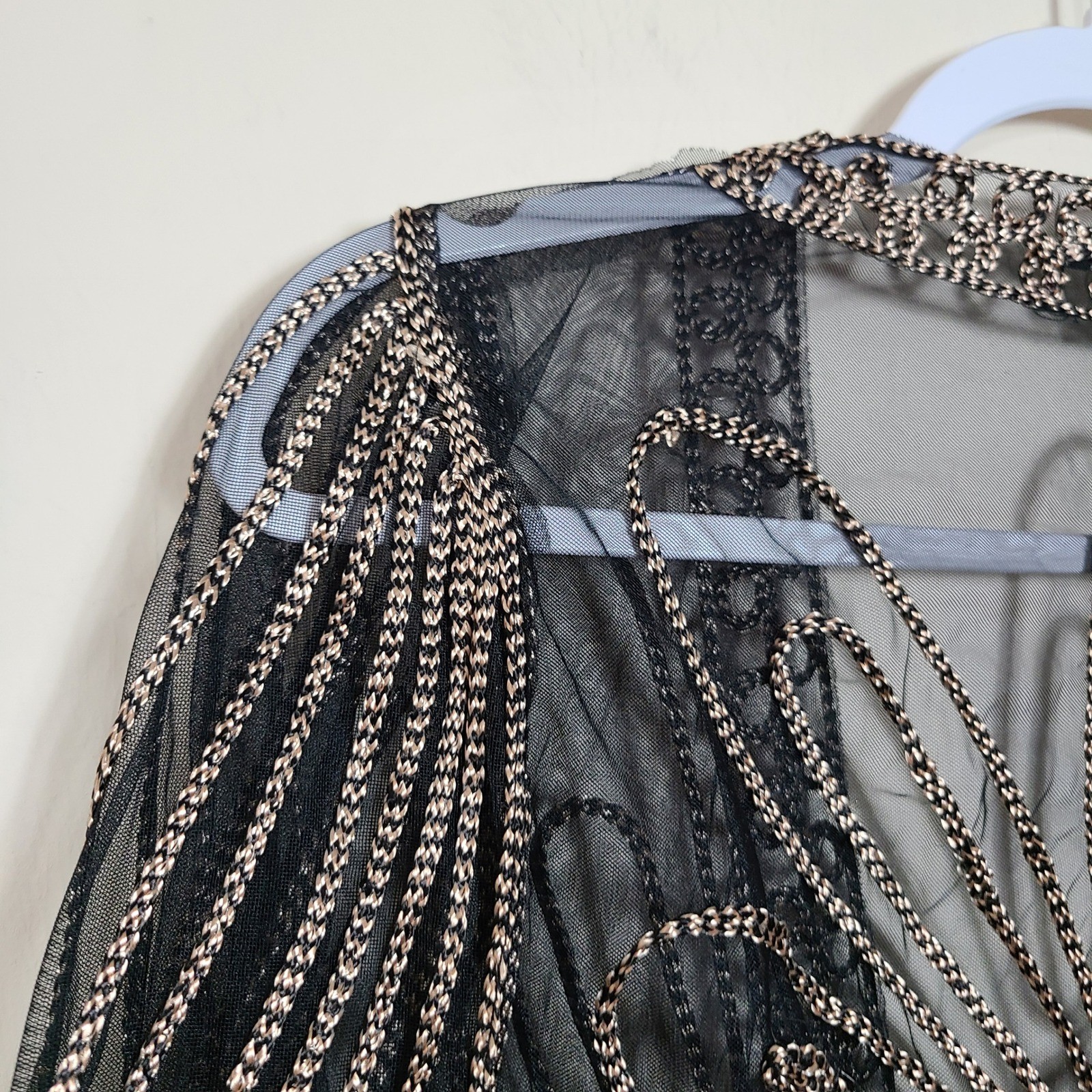 Black Gold Embroidered Sheer Womens S/M Shrug Art Deco Mesh Gatsby 1920s Boho