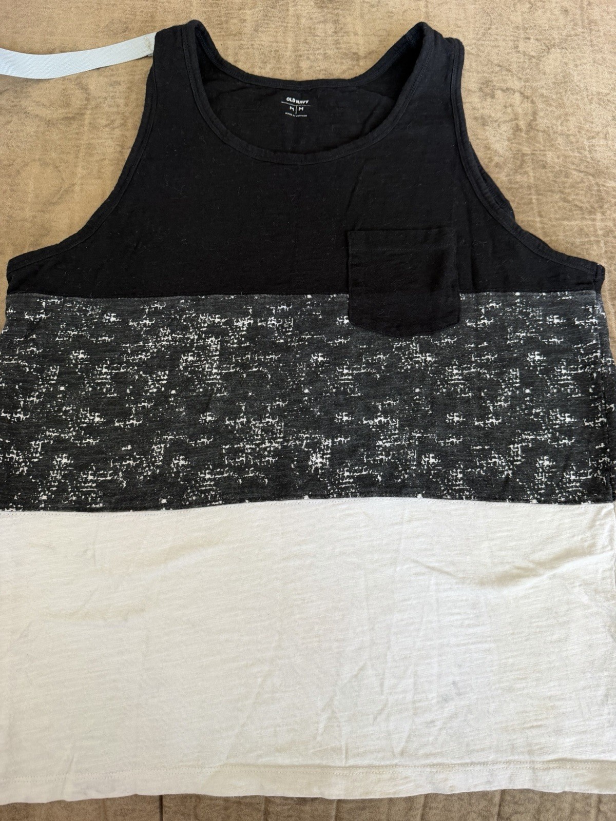 Old Navy Men’s Colorblock Tank Top w/ Pocket Crew Neck Black Gray White M