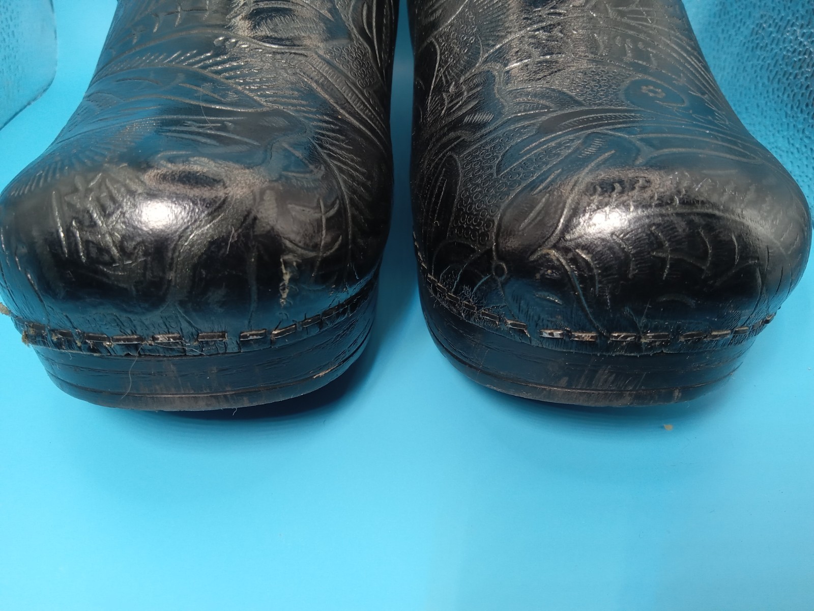Dansko Clogs Womens 37 EU 6.5 US Antique Tooled Leather Black Paisley Shoes