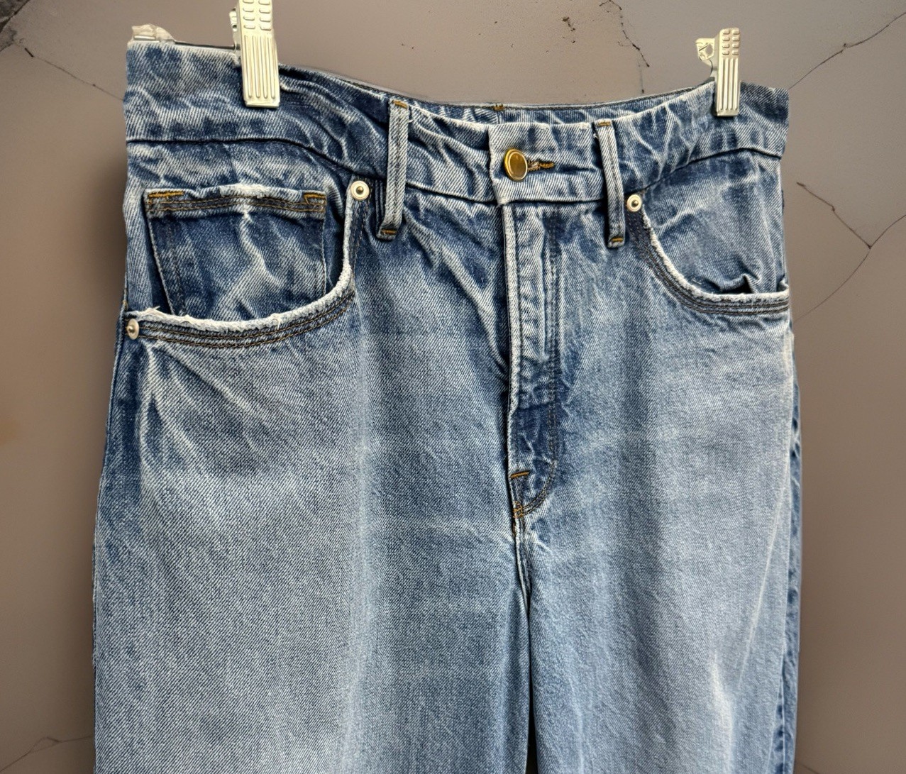GOOD AMERICAN JEANS 6/28 30×32” Good Ease Indigo Mid Rise Split Hem Wide Leg 90s