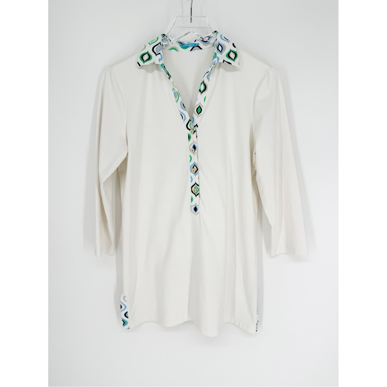 J. McLaughlin Contrast Collar Pullover Top M White