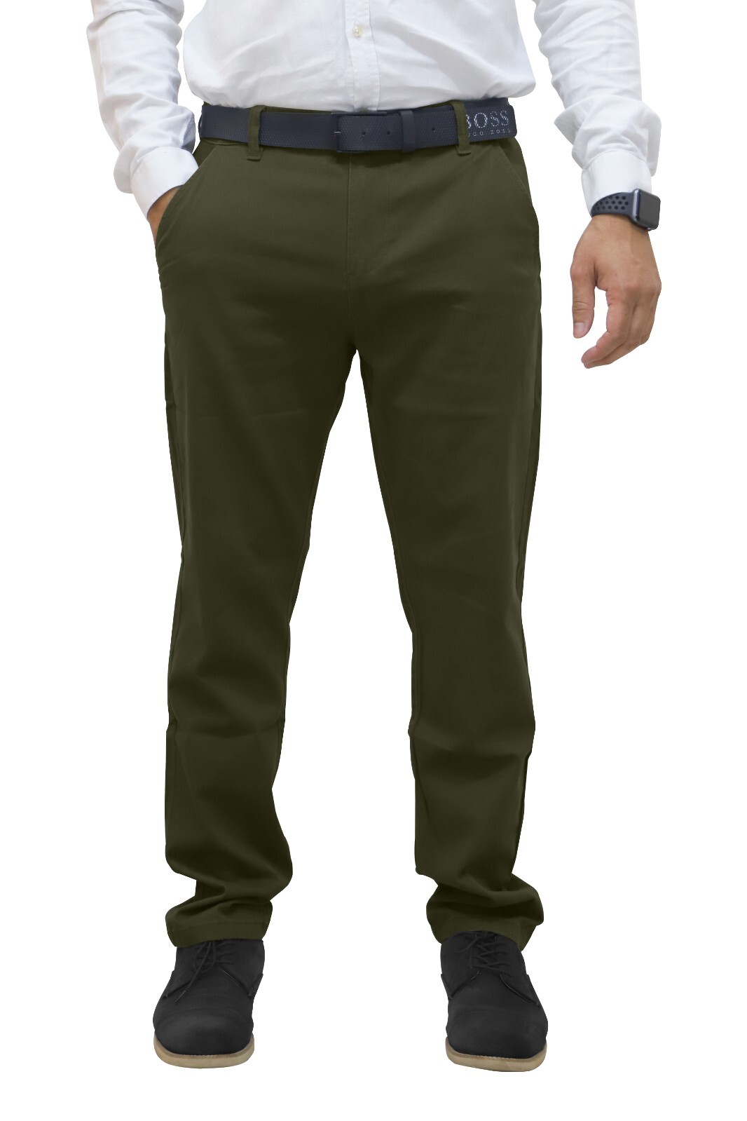 Mens Chino Pants Regular Fit Flat-Front Casual Stretch Relaxed Cotton Trouser