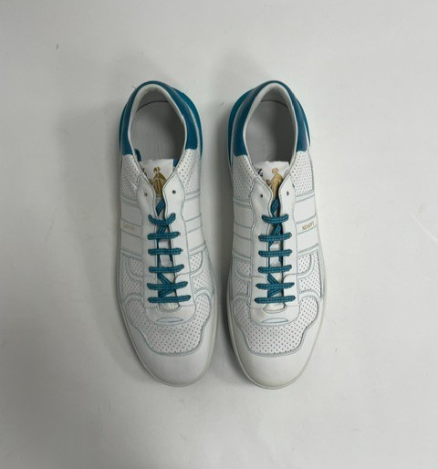 Lanvin Clay Low White Blue Perforated Leather Sneaker EU49 US16 UK15 $1000