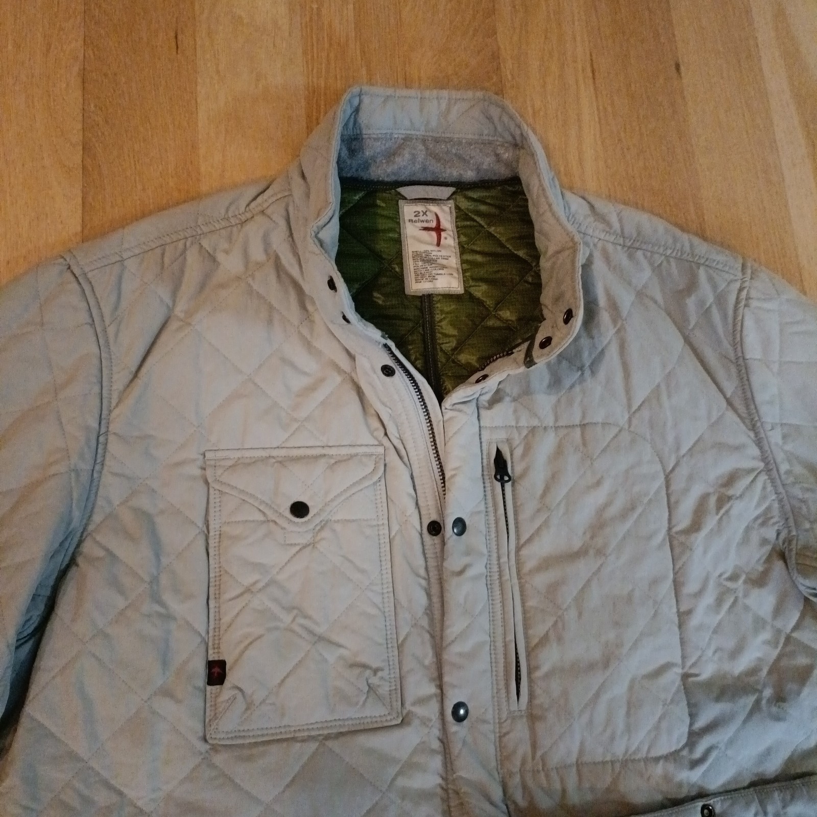 Relwen Quilted Insulated Tanker Snap Jacket Size 2XL Stone Gray Outdoors Hiking