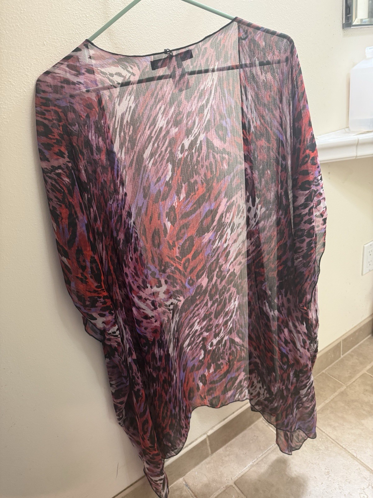 COCO BIANCO Womens Size L Sheer Chiffon Leopard Print Cardigan Knee Length